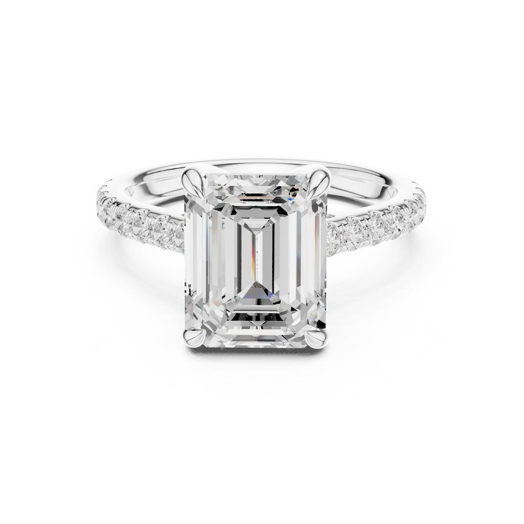 10.00×8.00 MM Emerald Cut Diamond Cathedral Engagement Ring with Pavé Band