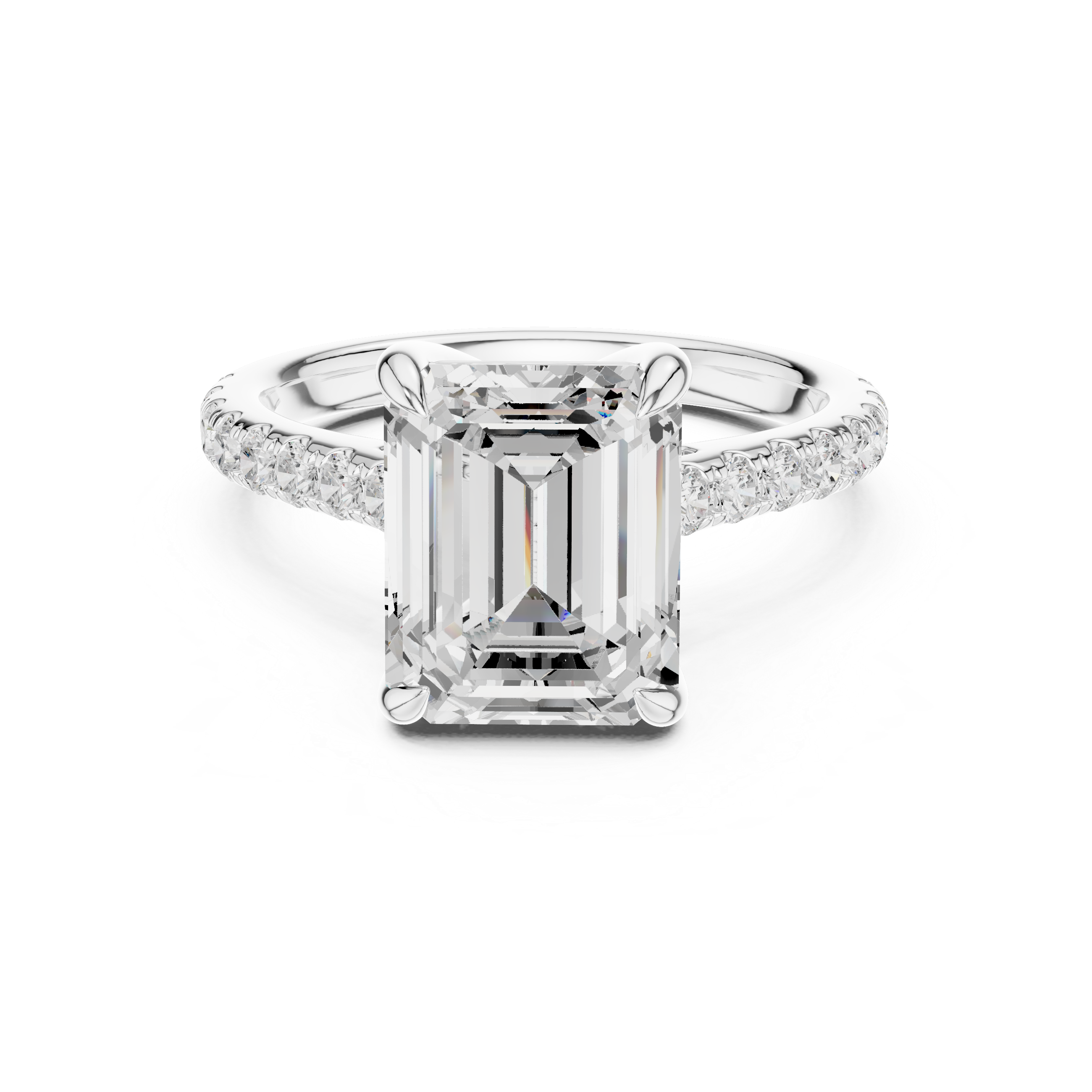 10.00×8.00 MM Emerald Cut Diamond Cathedral Engagement Ring with Pavé Band