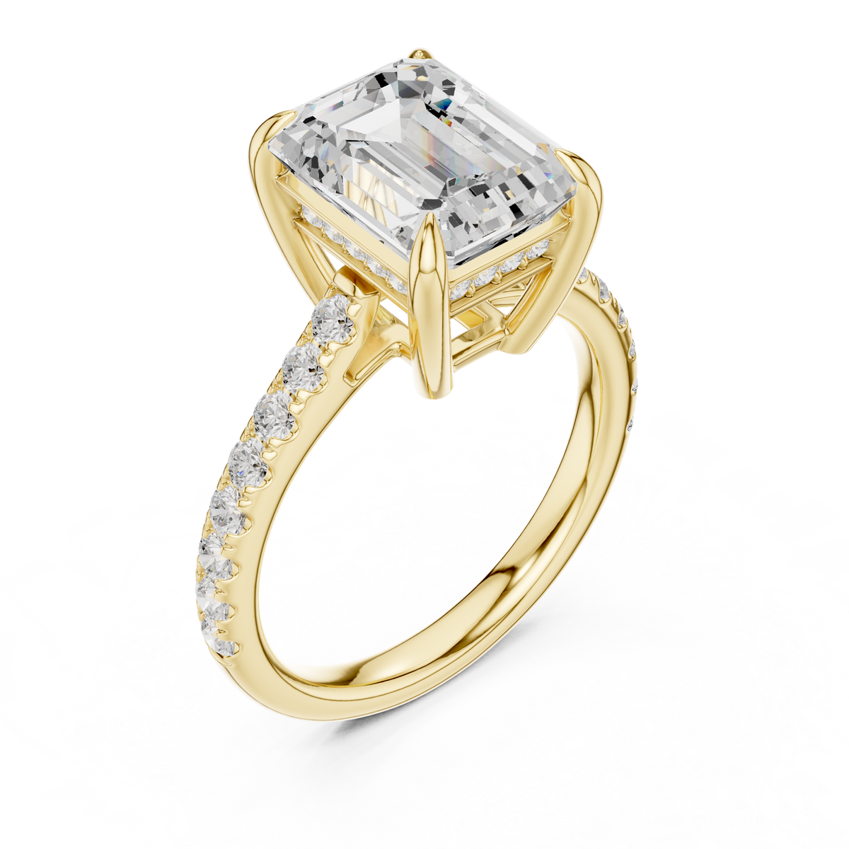 Emerald Cut Diamond Cathedral Engagement Ring with Pavé Band – view 11 of 12, lab grown diamond band | Jewelix Atelier