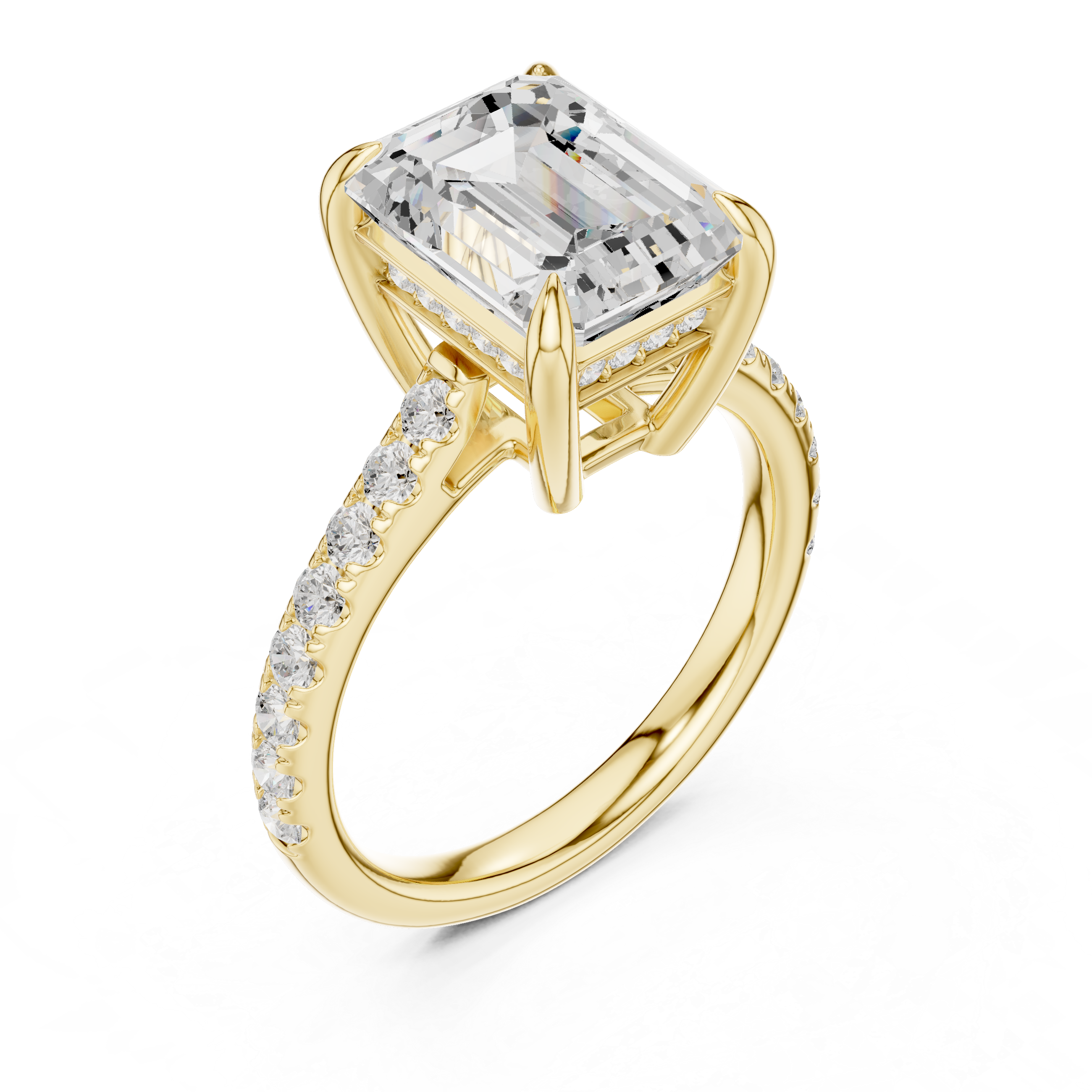 10.00×8.00 MM Emerald Cut Diamond Cathedral Engagement Ring with Pavé Band