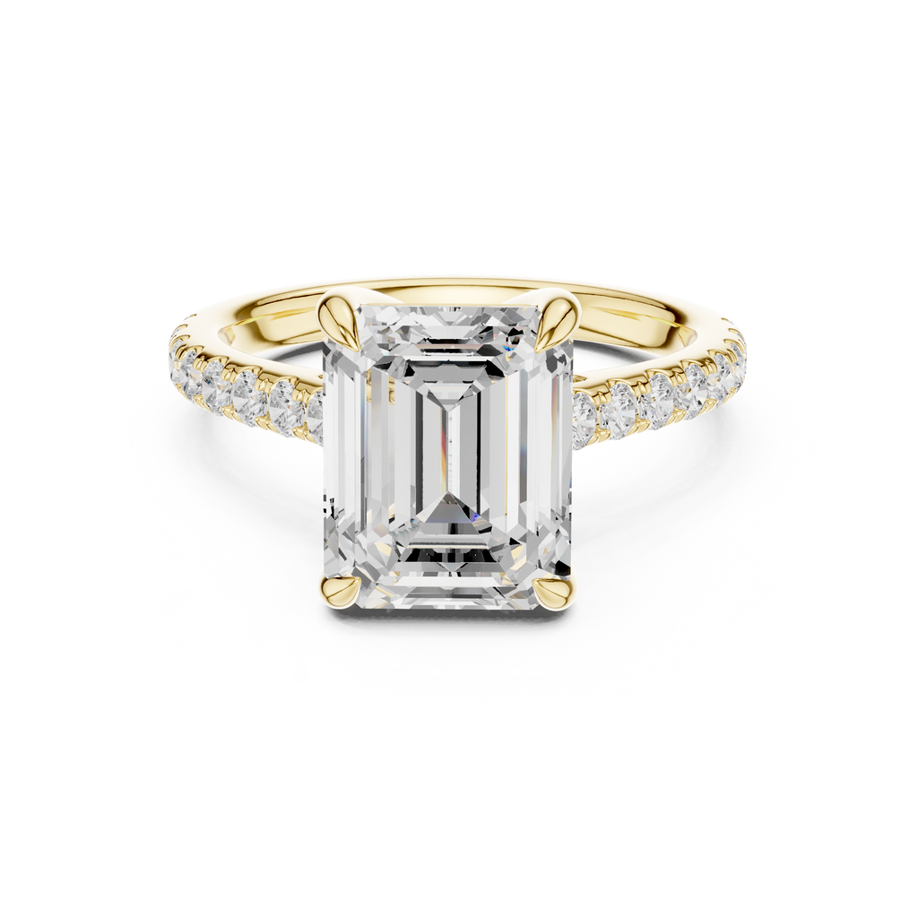 10.00×8.00 MM Emerald Cut Diamond Cathedral Engagement Ring with Pavé Band
