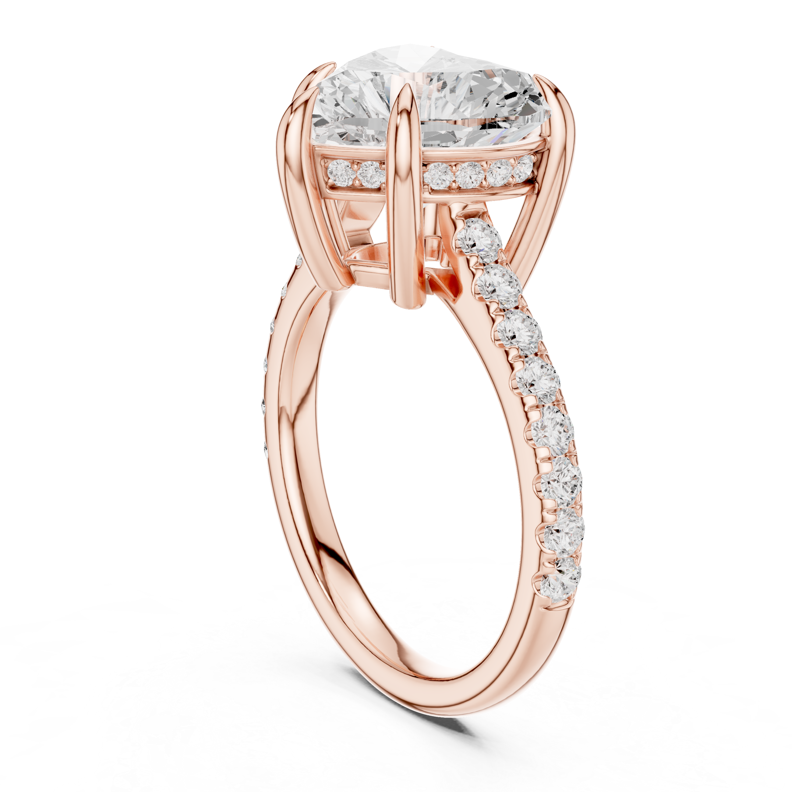 4.48 CT Heart Shape Diamond Cathedral Engagement Ring with Pavé Band