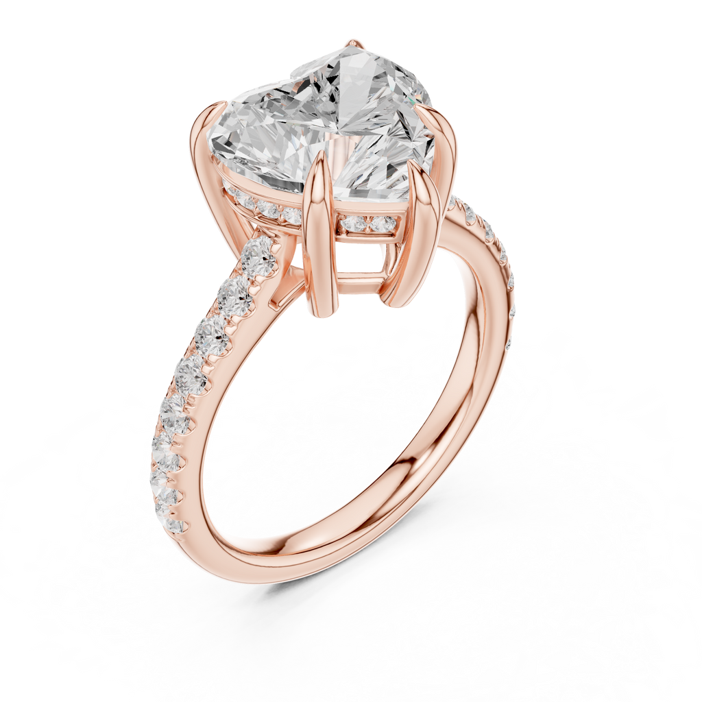 4.48 CT Heart Shape Diamond Cathedral Engagement Ring with Pavé Band