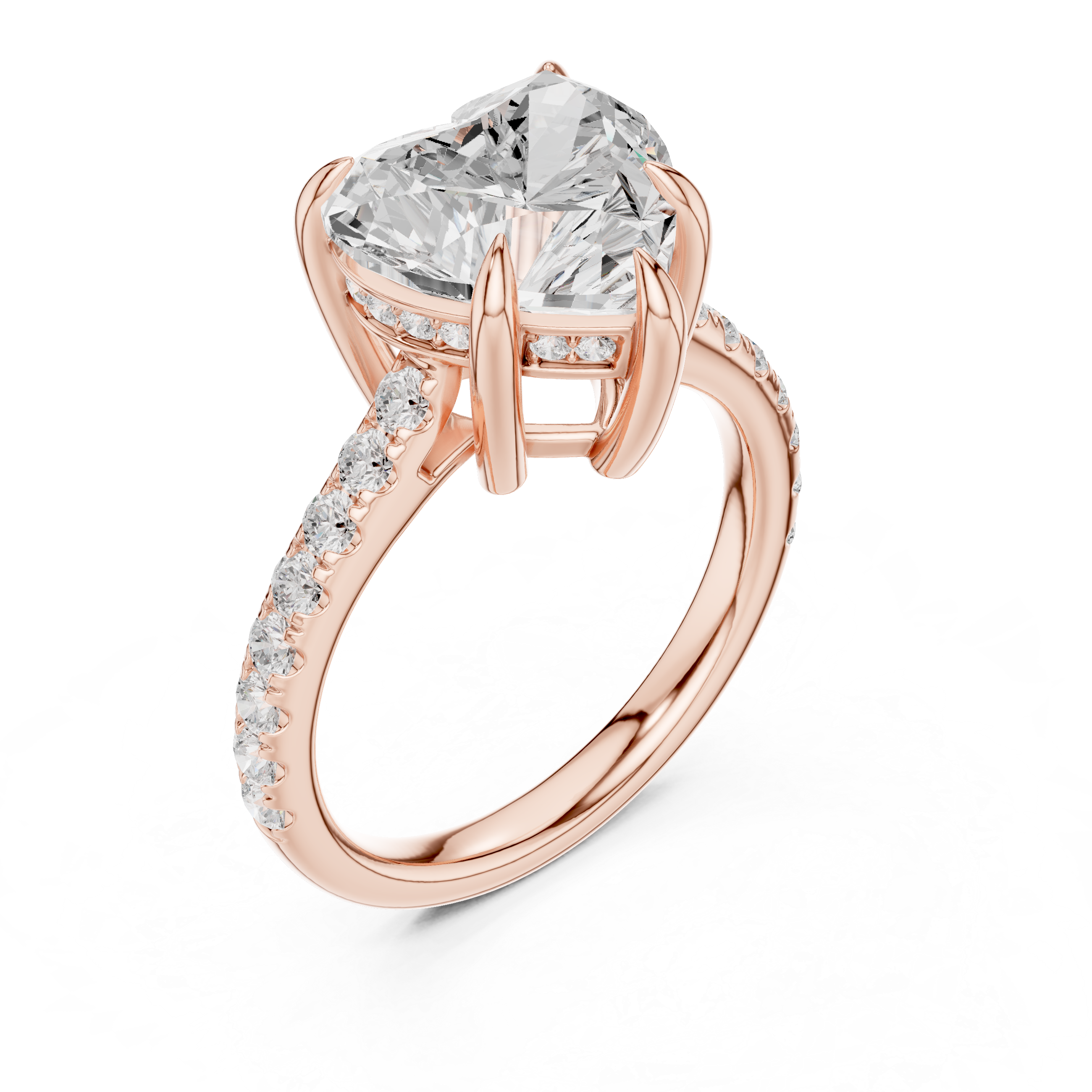 4.48 CT Heart Shape Diamond Cathedral Engagement Ring with Pavé Band