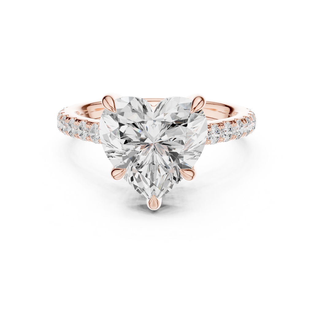 4.48 CT Heart Shape Diamond Cathedral Engagement Ring with Pavé Band