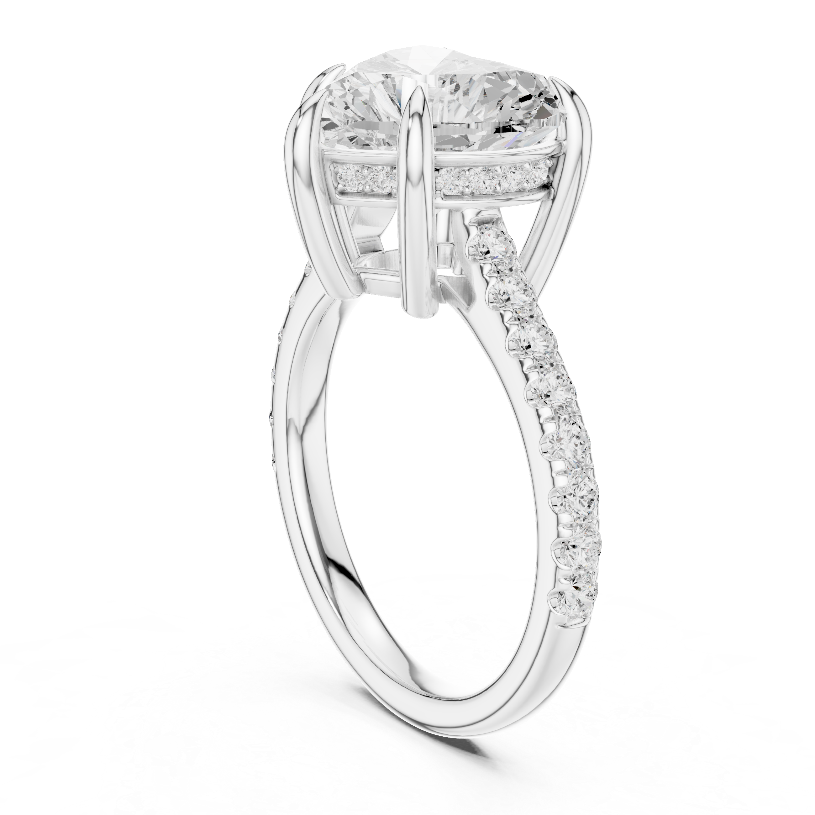 4.48 CT Heart Shape Diamond Cathedral Engagement Ring with Pavé Band