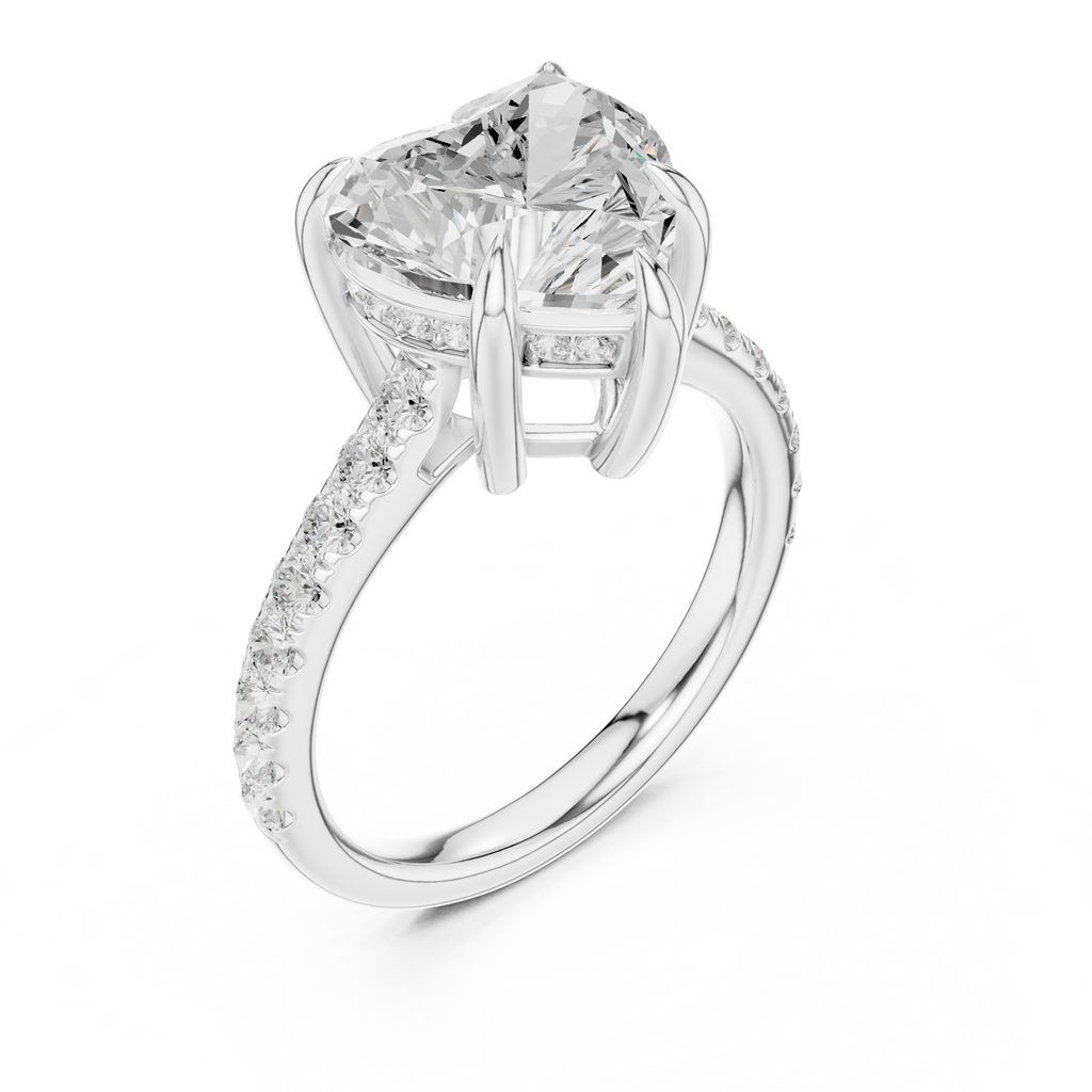 4.48 CT Heart Shape Diamond Cathedral Engagement Ring with Pavé Band
