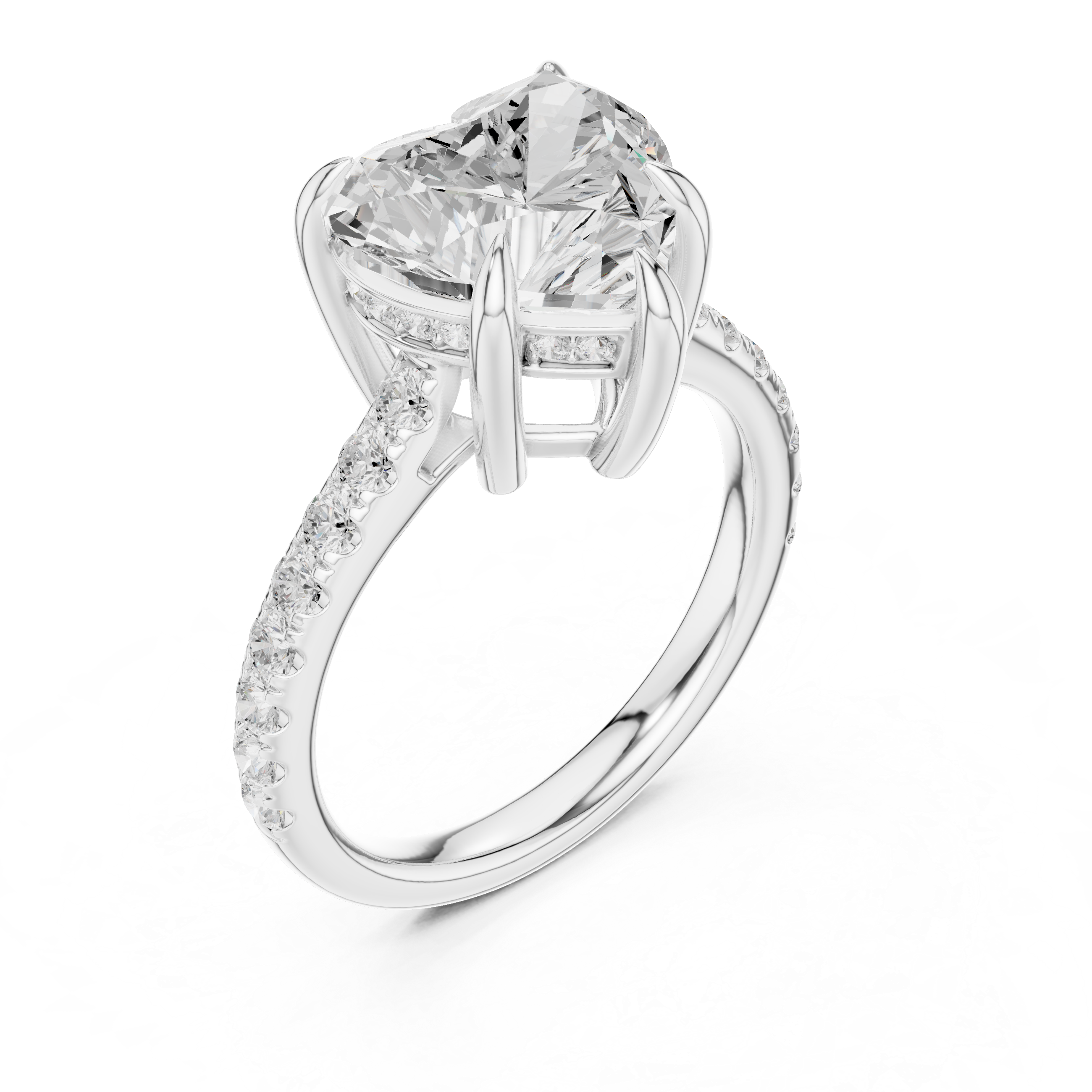 4.48 CT Heart Shape Diamond Cathedral Engagement Ring with Pavé Band