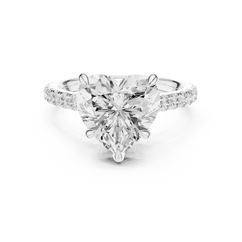4.48 CT Heart Shape Diamond Cathedral Engagement Ring with Pavé Band