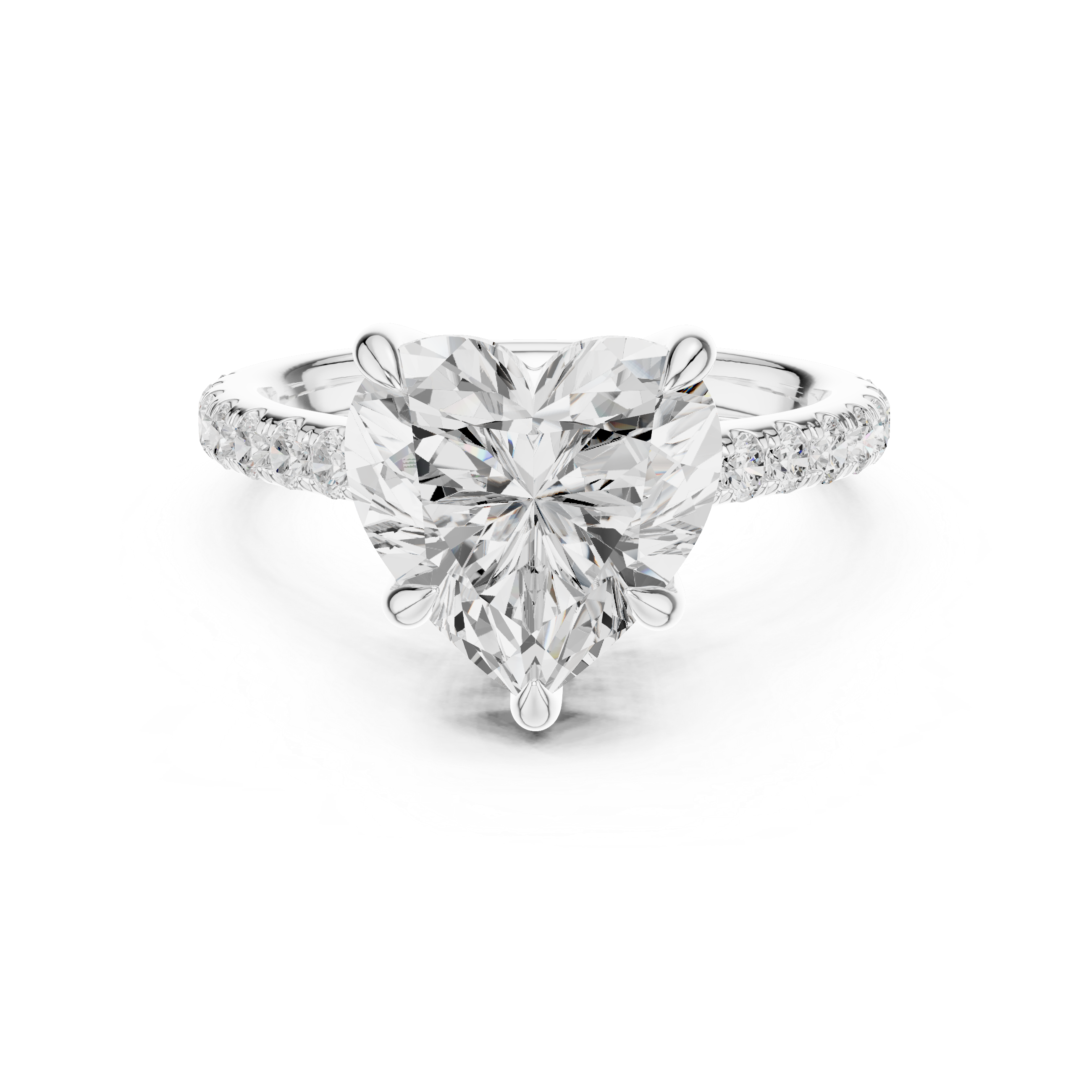 4.48 CT Heart Shape Diamond Cathedral Engagement Ring with Pavé Band