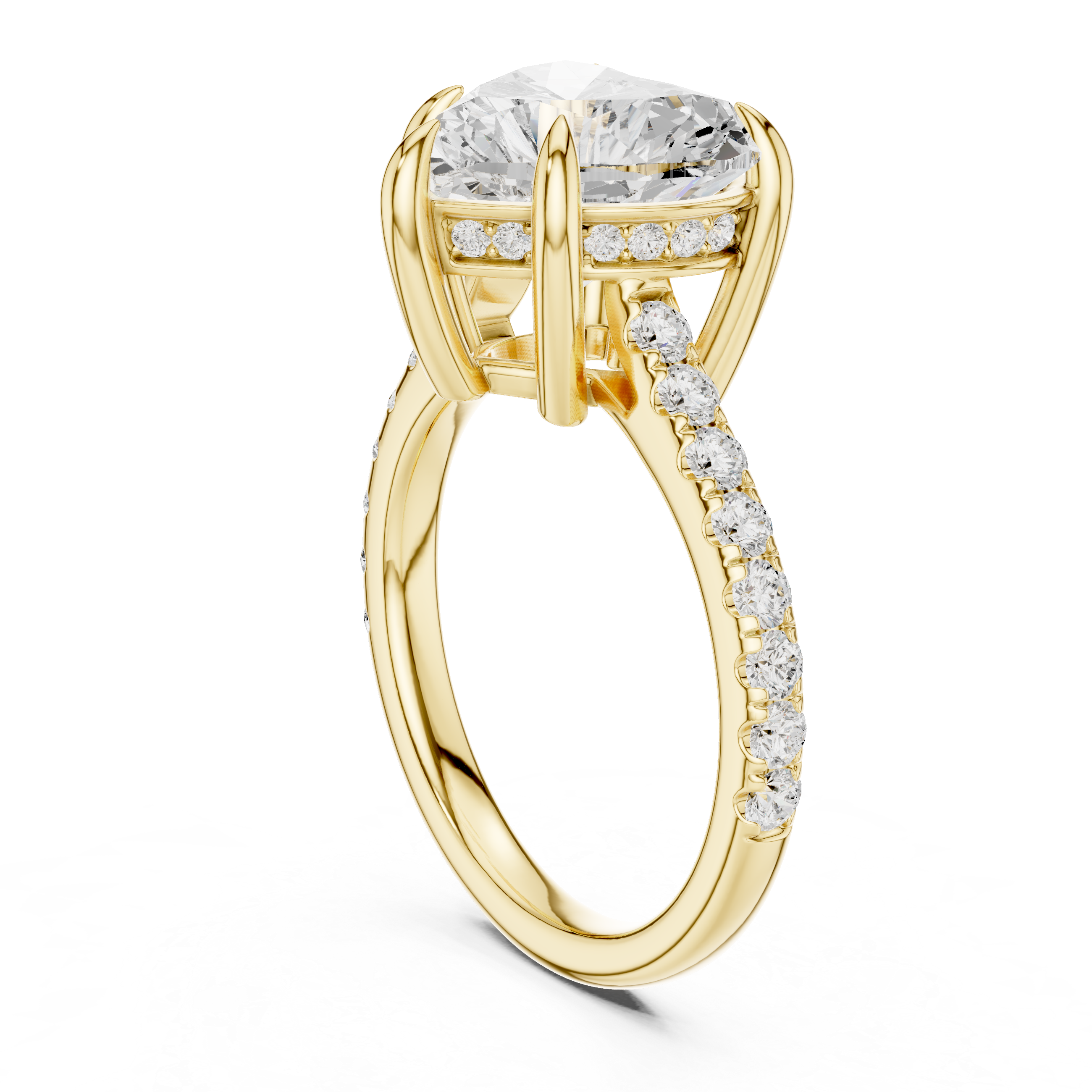 4.48 CT Heart Shape Diamond Cathedral Engagement Ring with Pavé Band