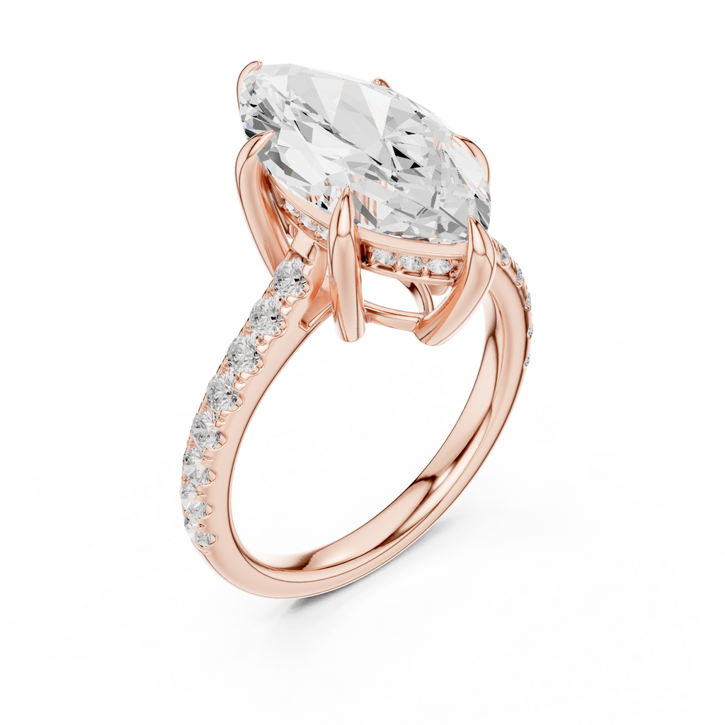 4.24 CT Marquise Diamond Cathedral Engagement Ring with Pavé Diamond Band