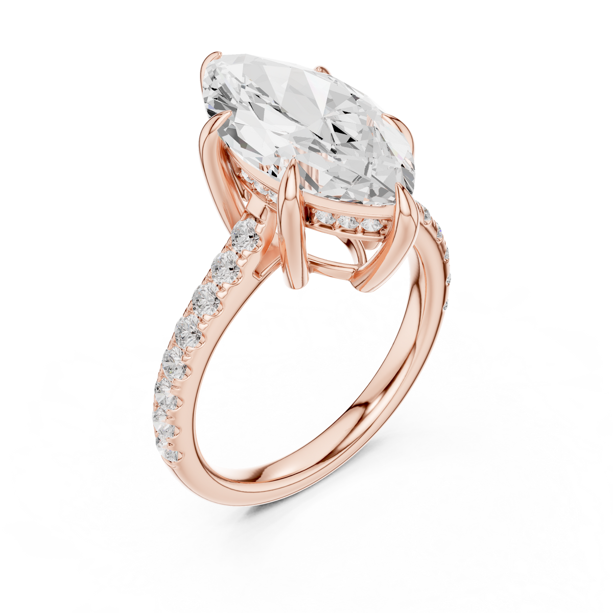 Marquise Diamond Cathedral Engagement Ring with Pavé Diamond Band – view 7 of 12, lab grown diamond band | Jewelix Atelier