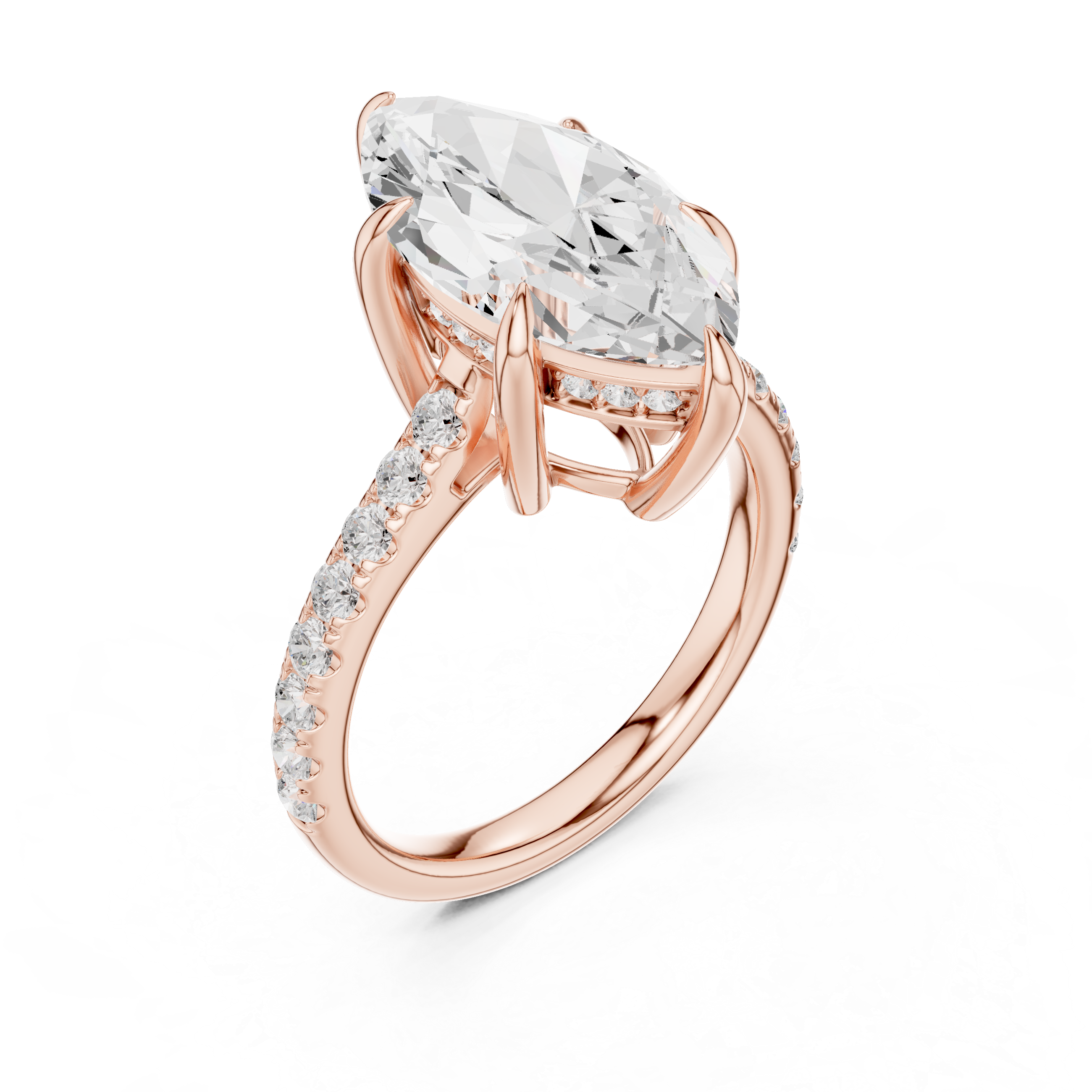4.24 CT Marquise Diamond Cathedral Engagement Ring with Pavé Diamond Band