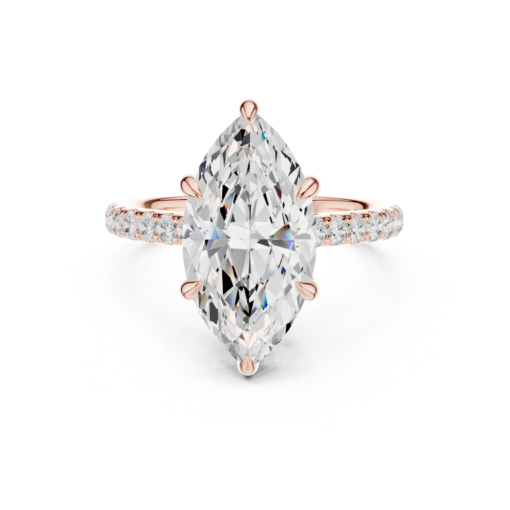 4.24 CT Marquise Diamond Cathedral Engagement Ring with Pavé Diamond Band