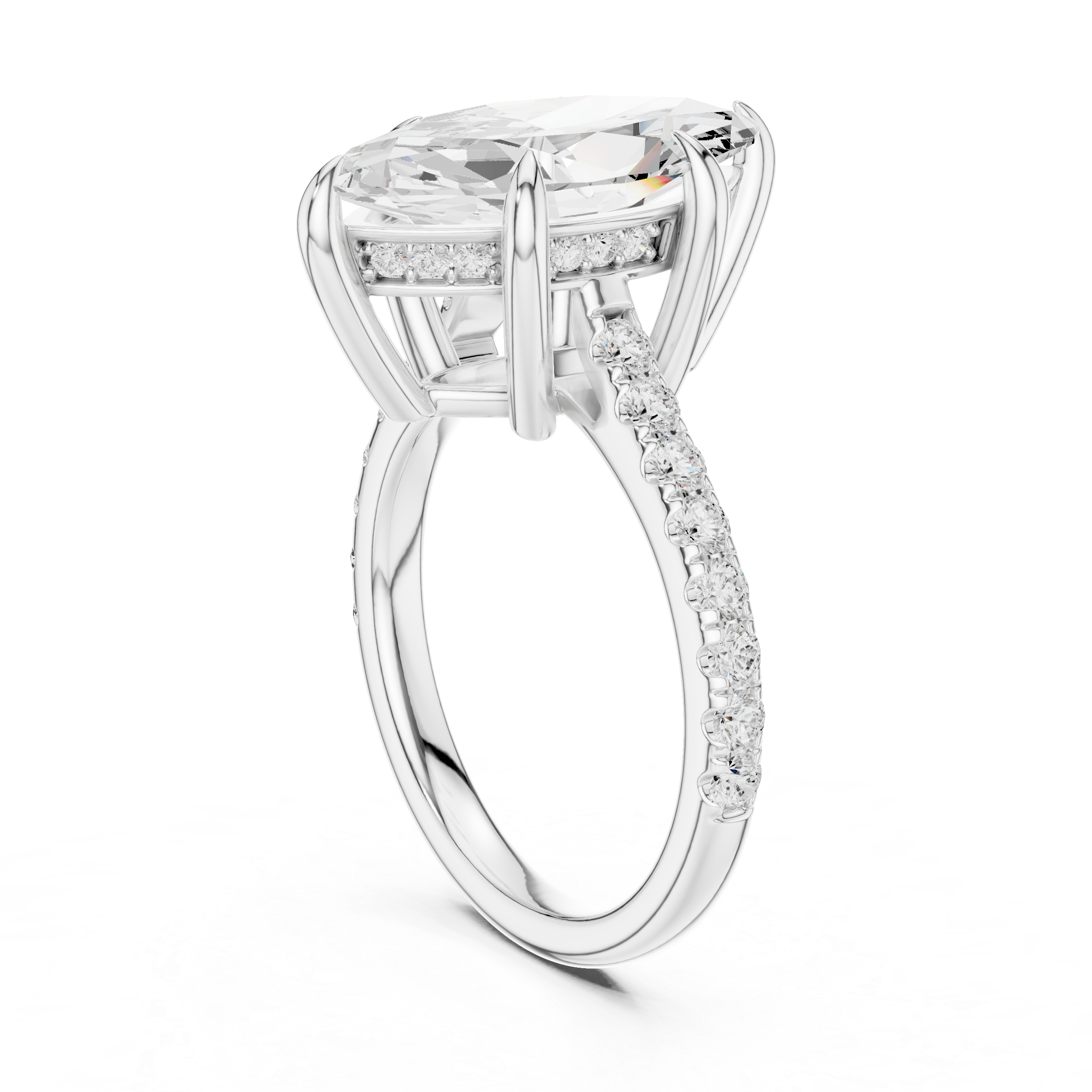 4.24 CT Marquise Diamond Cathedral Engagement Ring with Pavé Diamond Band
