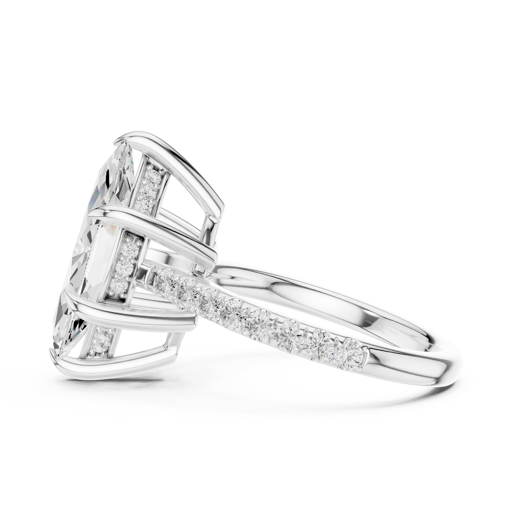 4.24 CT Marquise Diamond Cathedral Engagement Ring with Pavé Diamond Band
