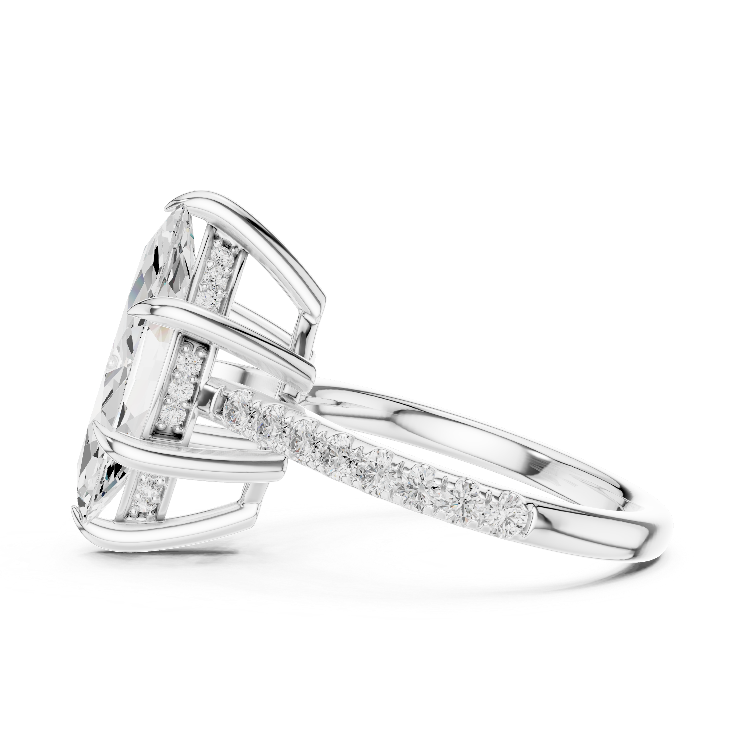 4.24 CT Marquise Diamond Cathedral Engagement Ring with Pavé Diamond Band