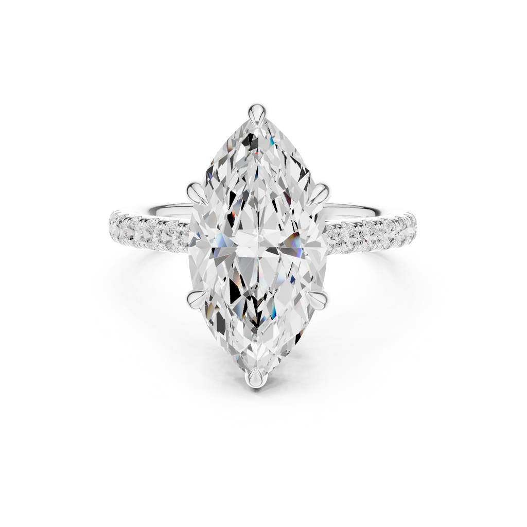 4.24 CT Marquise Diamond Cathedral Engagement Ring with Pavé Diamond Band