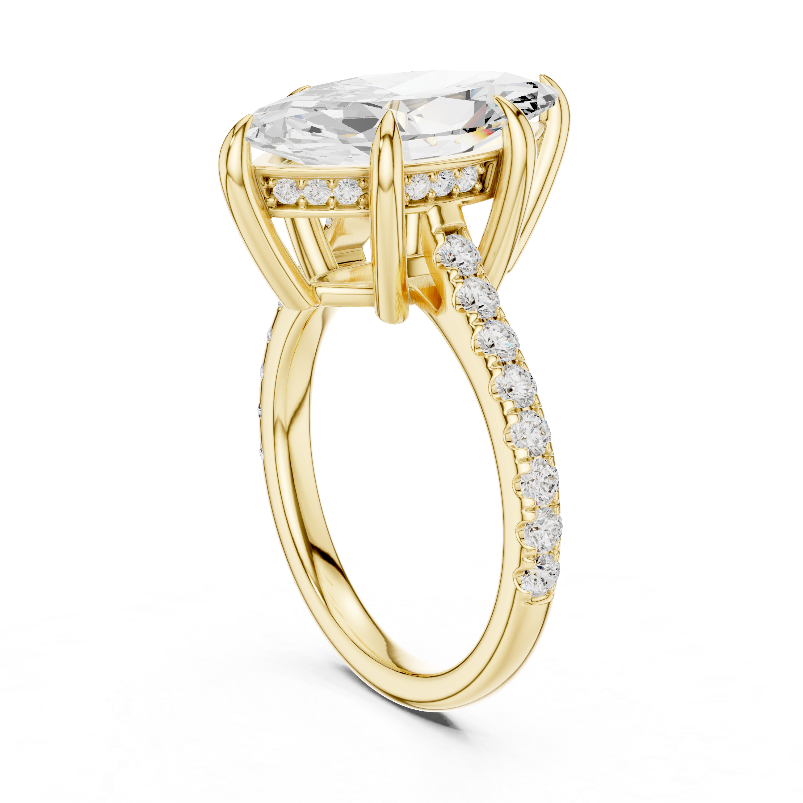 4.24 CT Marquise Diamond Cathedral Engagement Ring with Pavé Diamond Band
