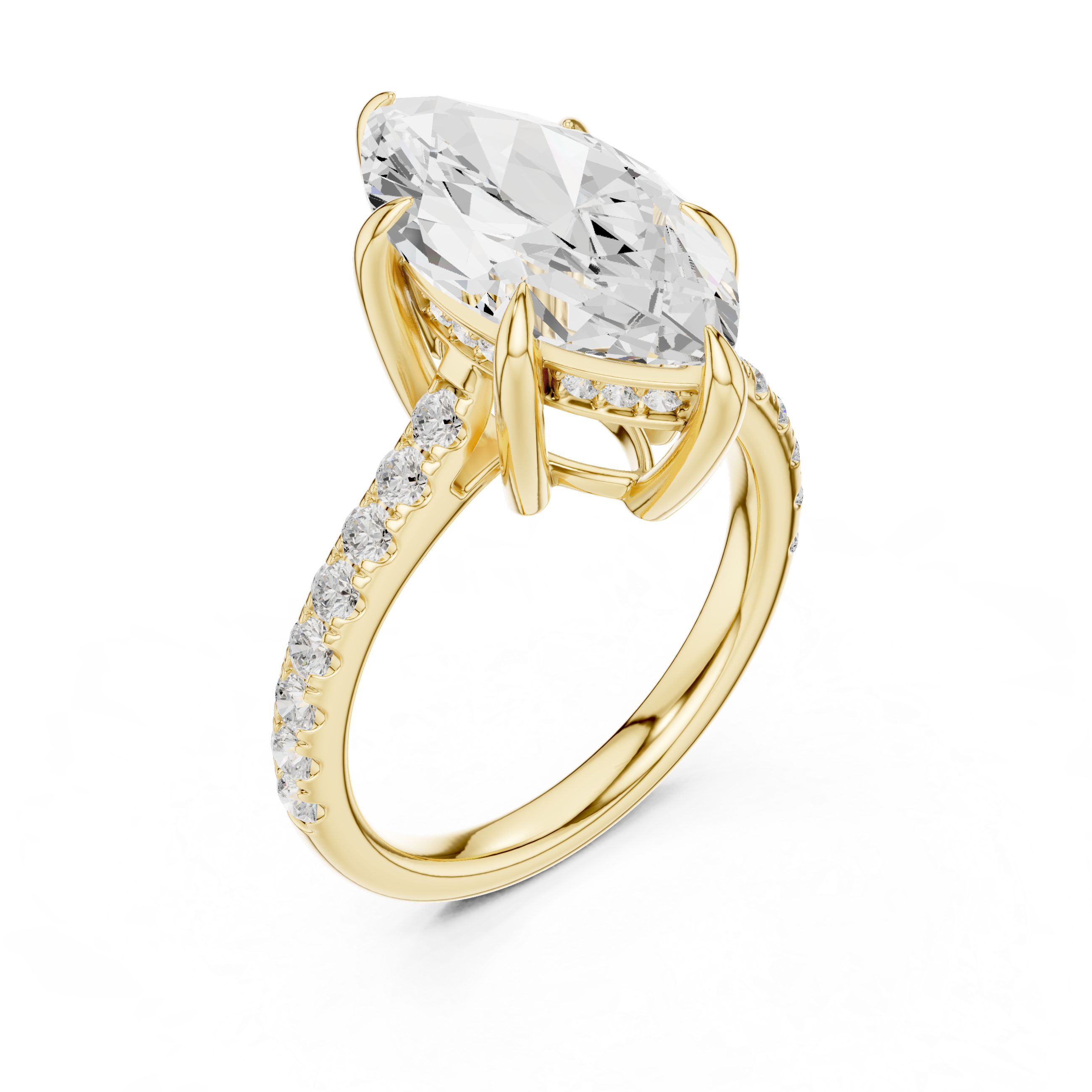 4.24 CT Marquise Diamond Cathedral Engagement Ring with Pavé Diamond Band