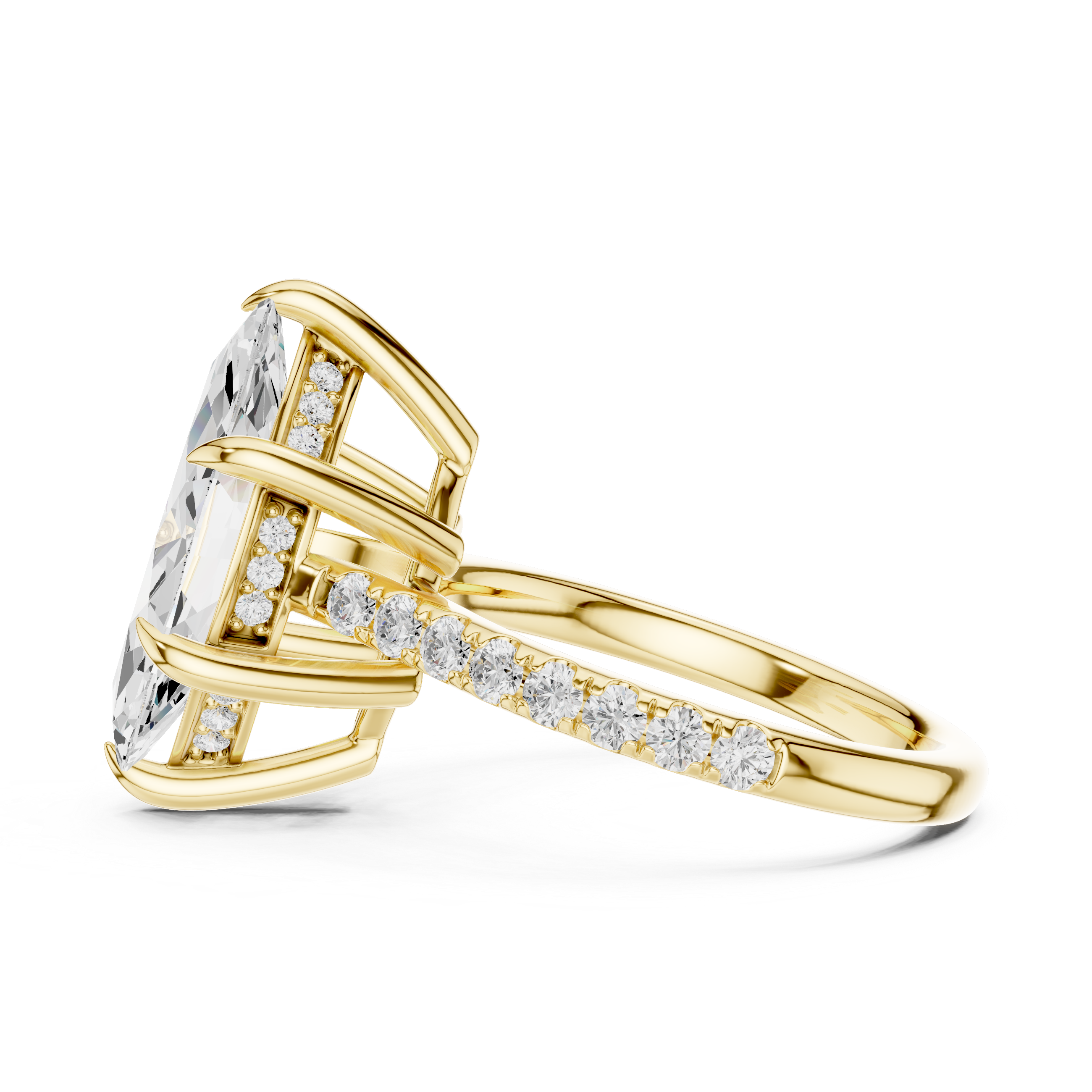 4.24 CT Marquise Diamond Cathedral Engagement Ring with Pavé Diamond Band