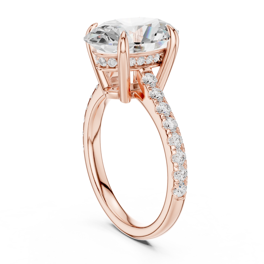 4.58 CT Oval Diamond Cathedral Engagement Ring with Pavé Diamond Band