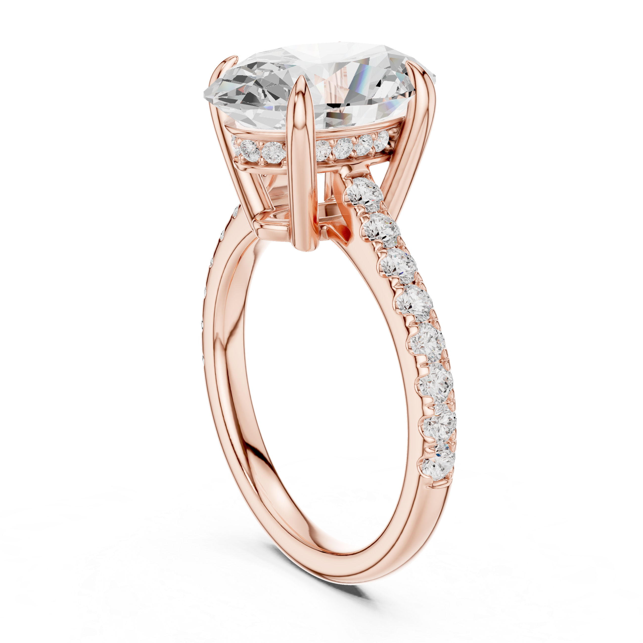 4.58 CT Oval Diamond Cathedral Engagement Ring with Pavé Diamond Band