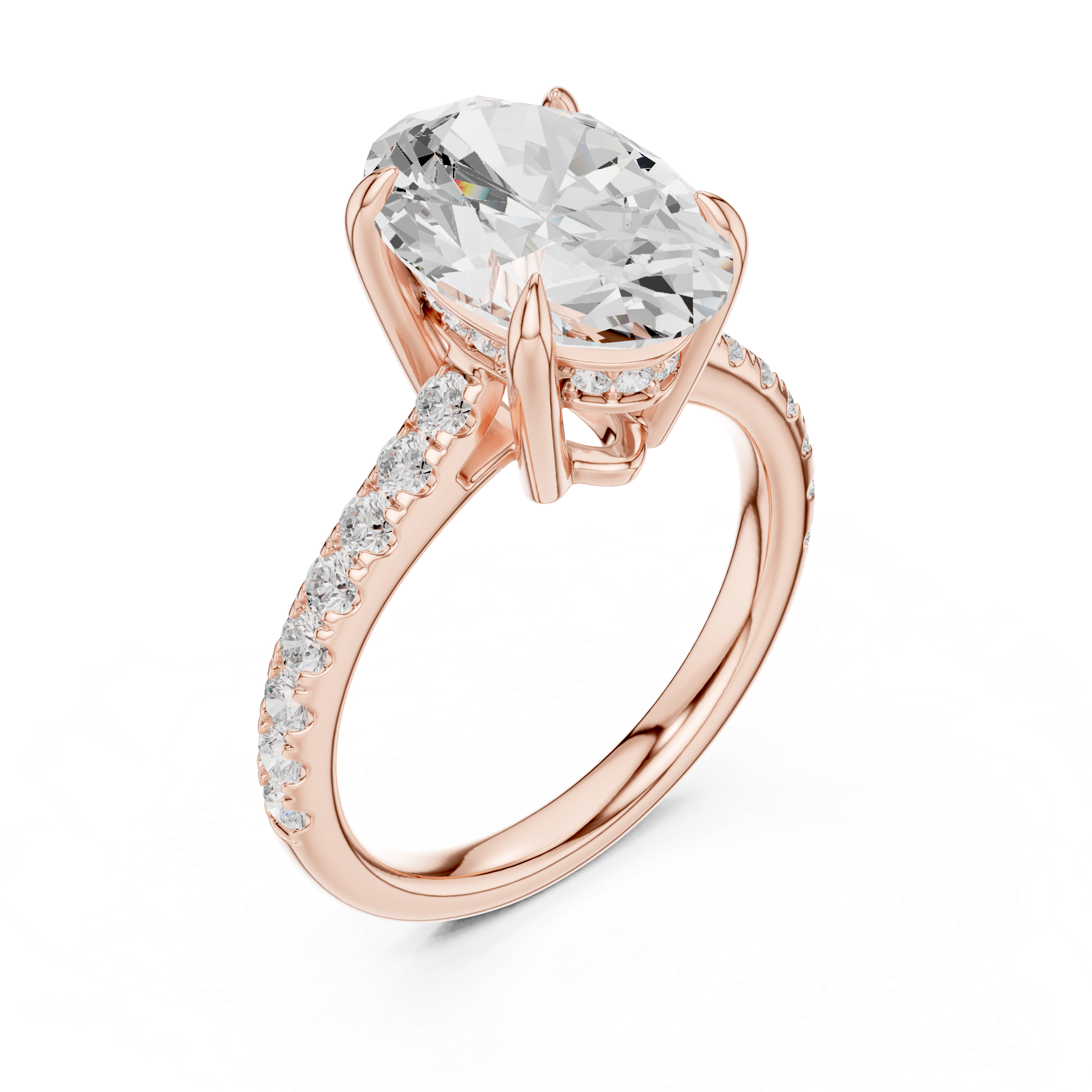 4.58 CT Oval Diamond Cathedral Engagement Ring with Pavé Diamond Band