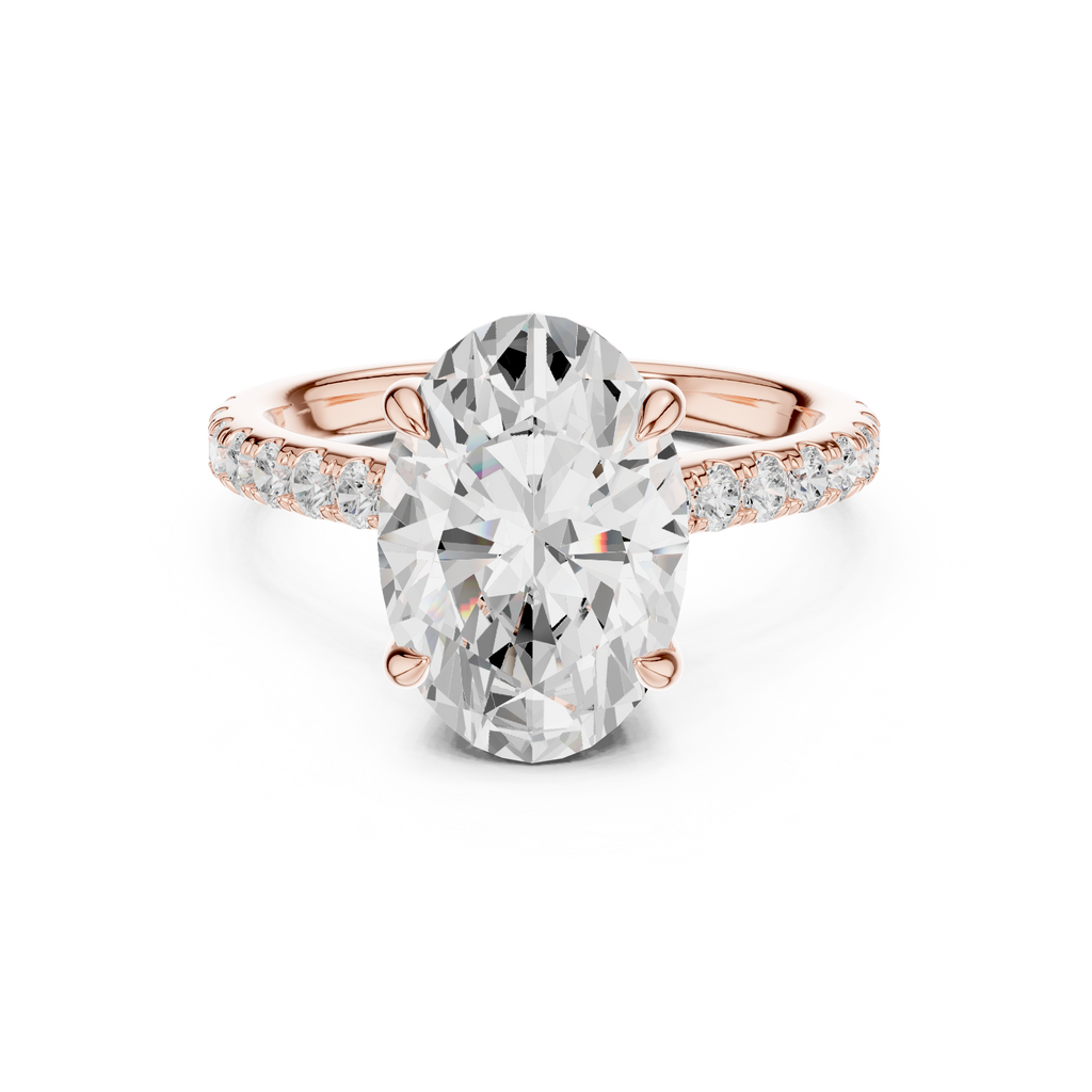 4.58 CT Oval Diamond Cathedral Engagement Ring with Pavé Diamond Band