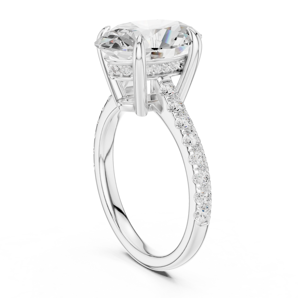 4.58 CT Oval Diamond Cathedral Engagement Ring with Pavé Diamond Band