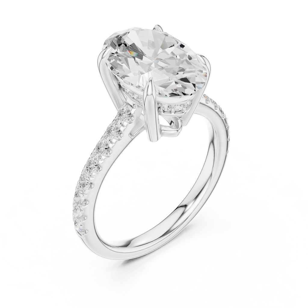 4.58 CT Oval Diamond Cathedral Engagement Ring with Pavé Diamond Band