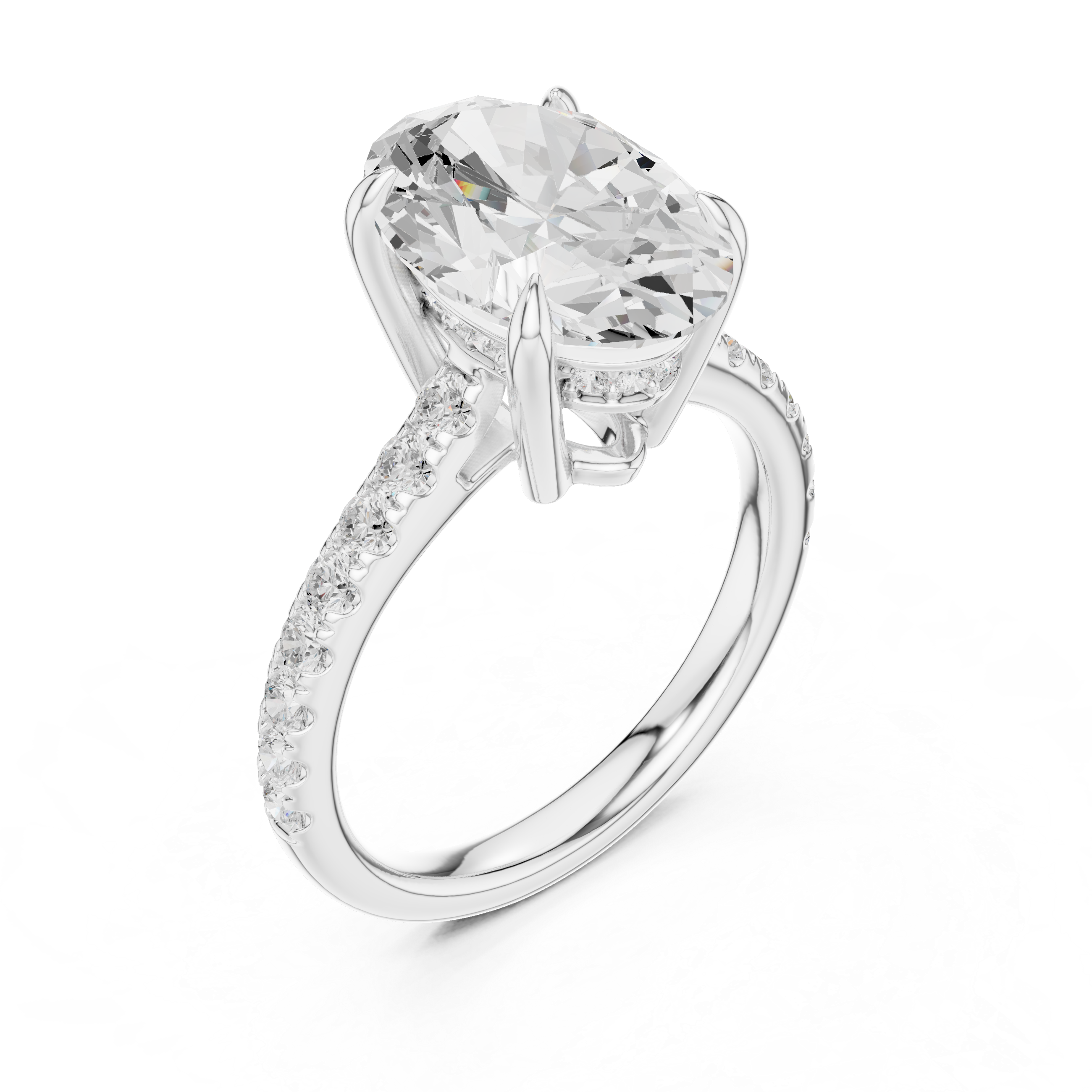 4.58 CT Oval Diamond Cathedral Engagement Ring with Pavé Diamond Band