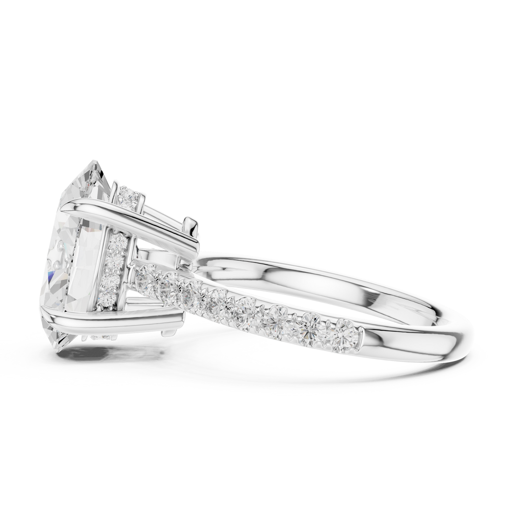 4.58 CT Oval Diamond Cathedral Engagement Ring with Pavé Diamond Band
