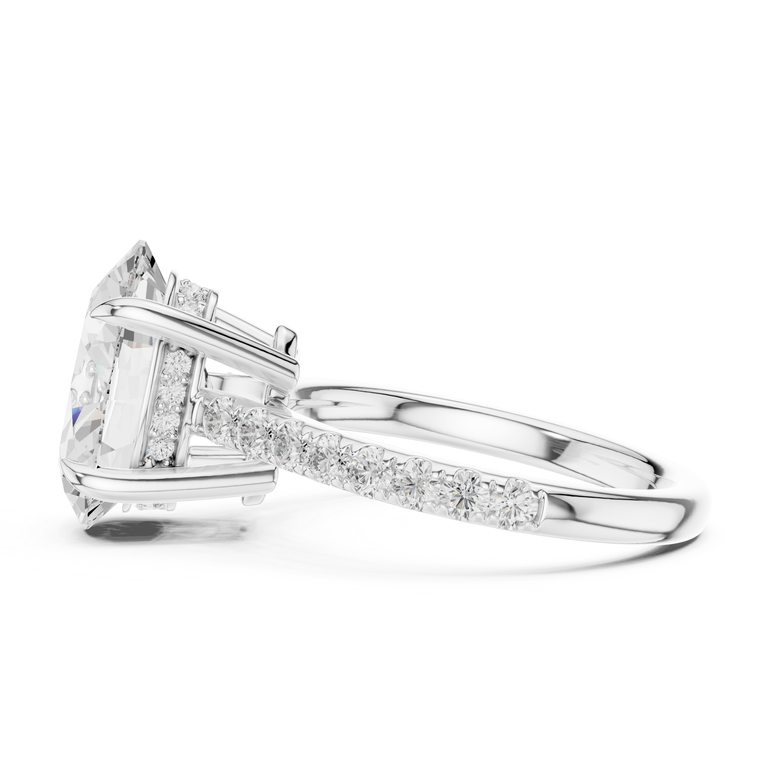 4.58 CT Oval Diamond Cathedral Engagement Ring with Pavé Diamond Band