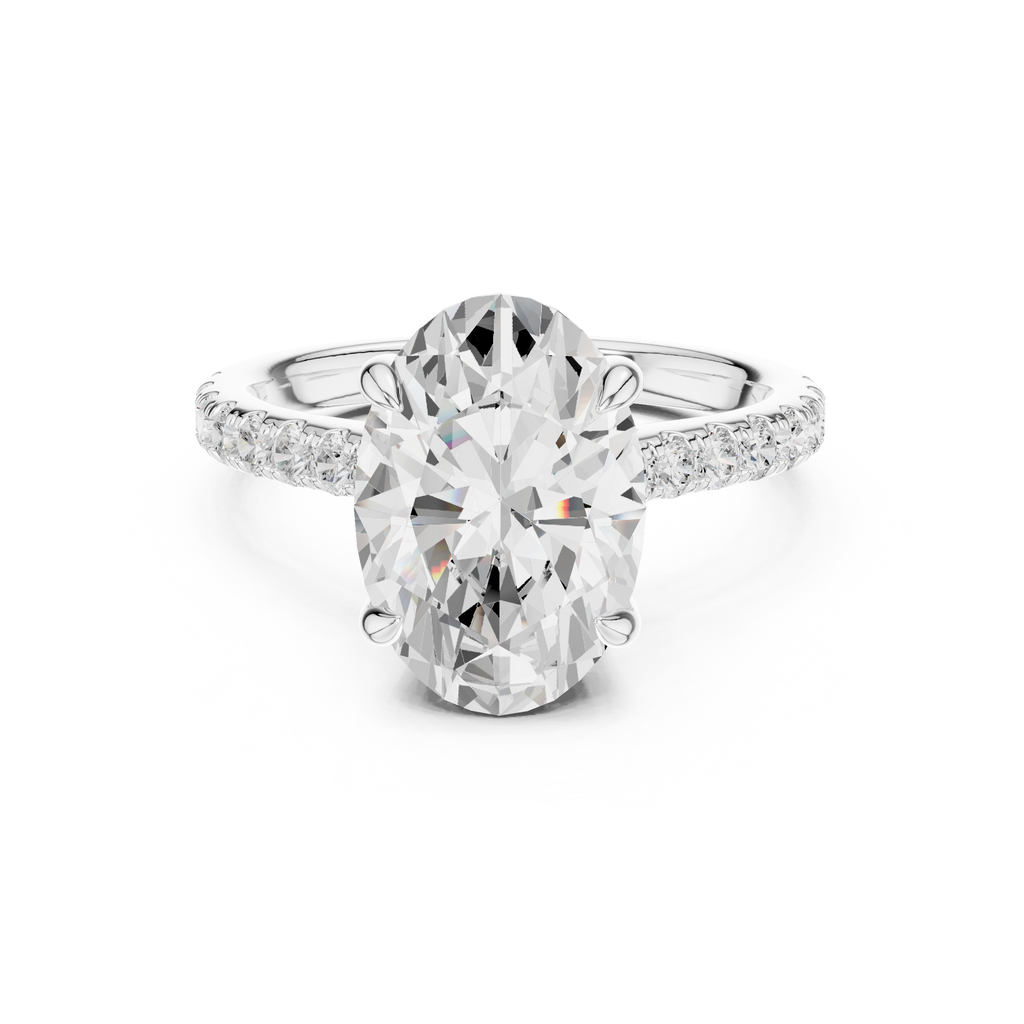 4.58 CT Oval Diamond Cathedral Engagement Ring with Pavé Diamond Band