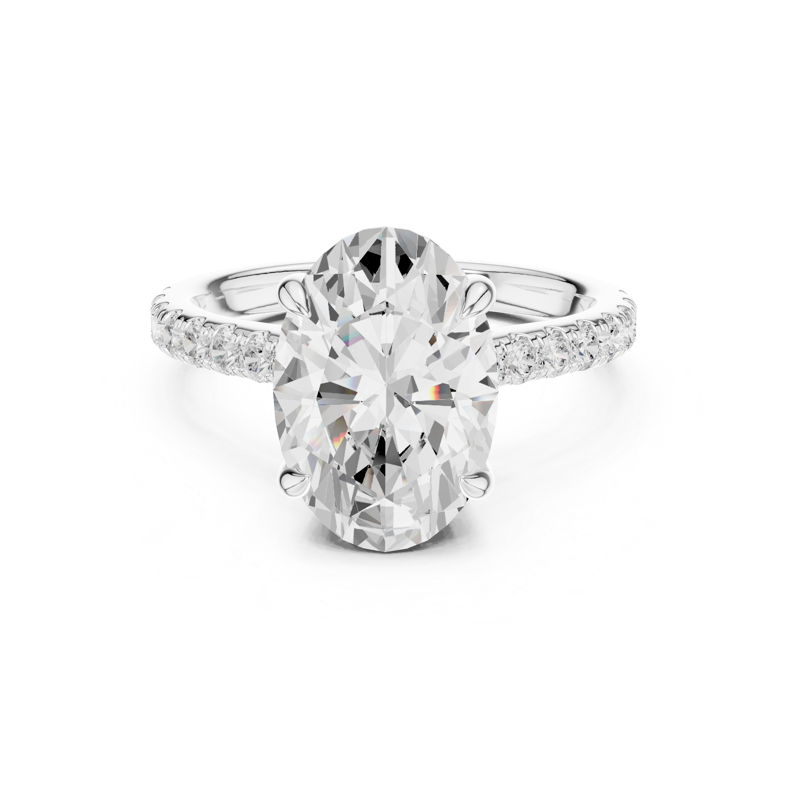 4.58 CT Oval Diamond Cathedral Engagement Ring with Pavé Diamond Band