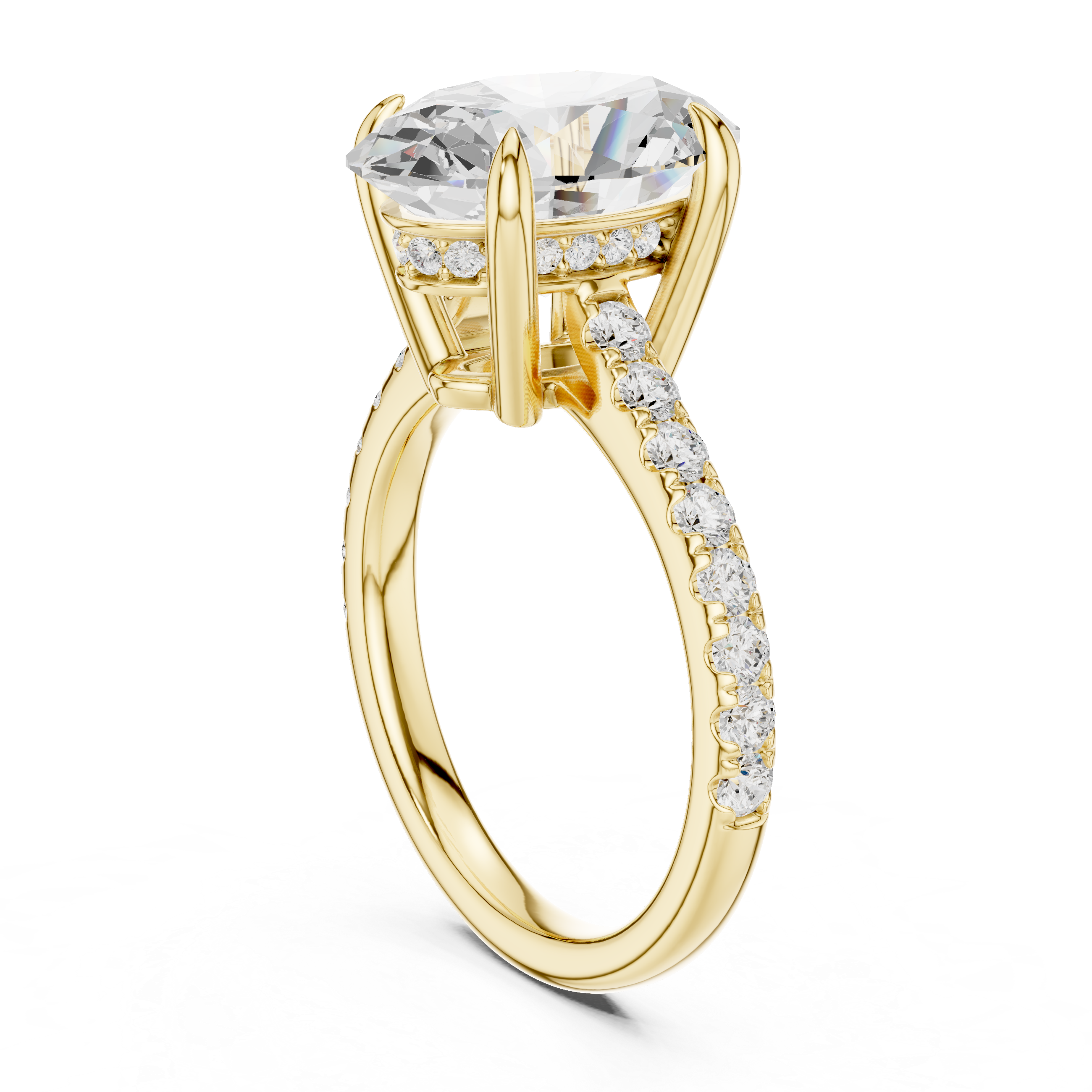 4.58 CT Oval Diamond Cathedral Engagement Ring with Pavé Diamond Band