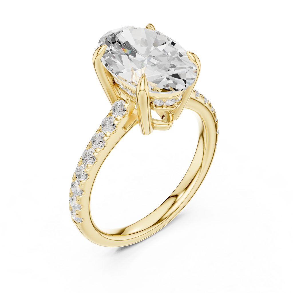4.58 CT Oval Diamond Cathedral Engagement Ring with Pavé Diamond Band