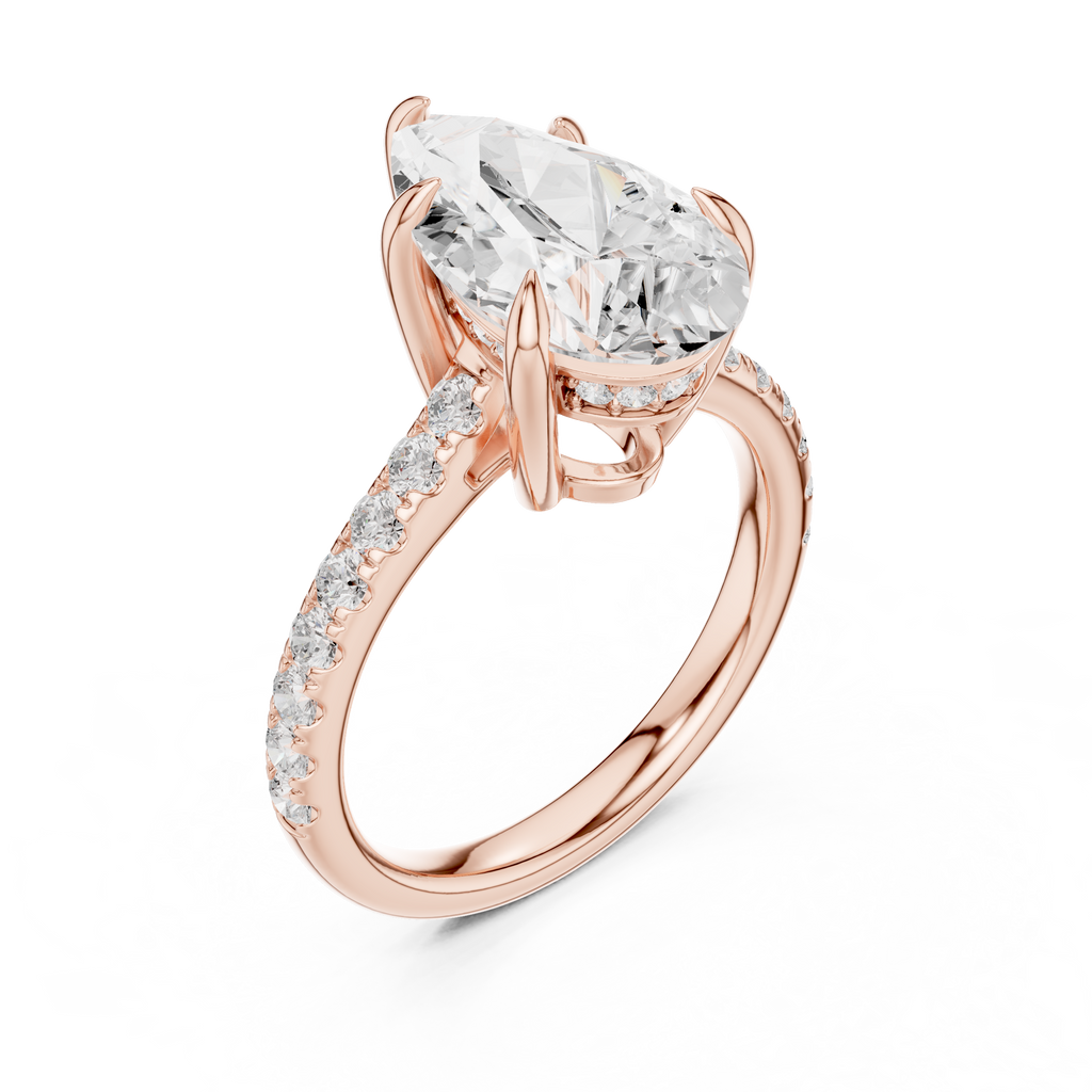3.87 CT Pear Diamond Cathedral Engagement Ring with Pavé Diamond Band