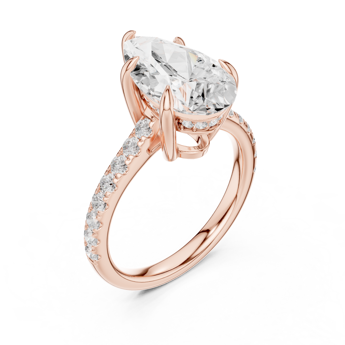 Pear Diamond Cathedral Engagement Ring with Pavé Diamond Band – view 7 of 12, lab grown diamond band | Jewelix Atelier