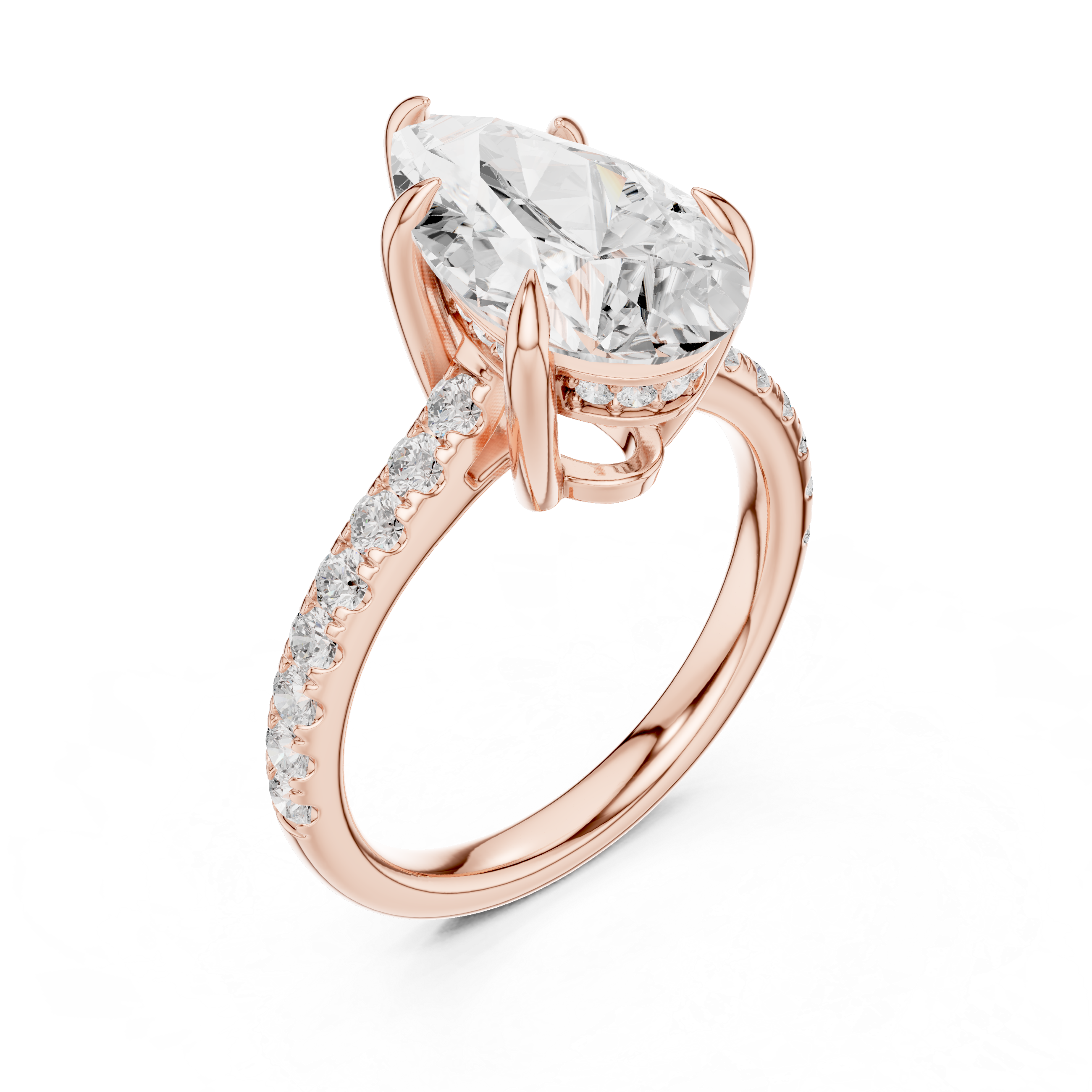 3.87 CT Pear Diamond Cathedral Engagement Ring with Pavé Diamond Band