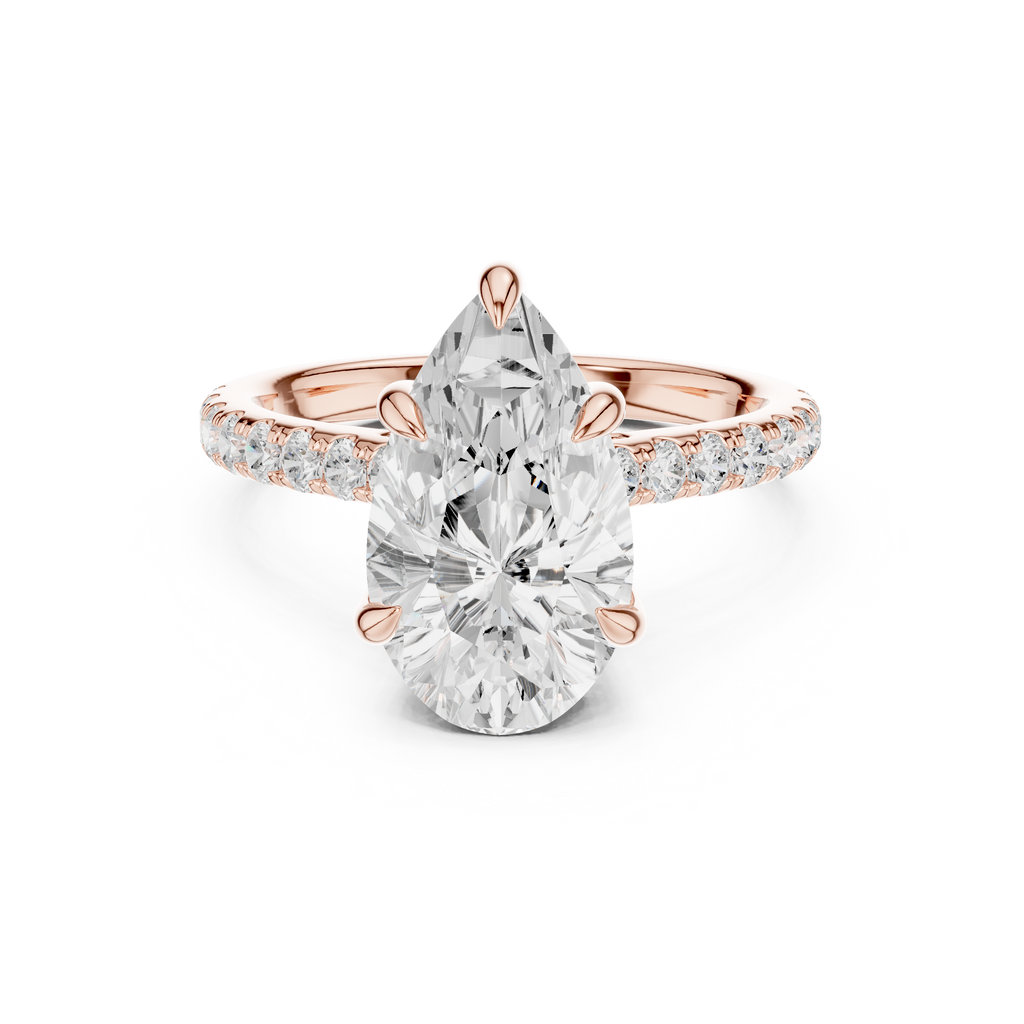 3.87 CT Pear Diamond Cathedral Engagement Ring with Pavé Diamond Band