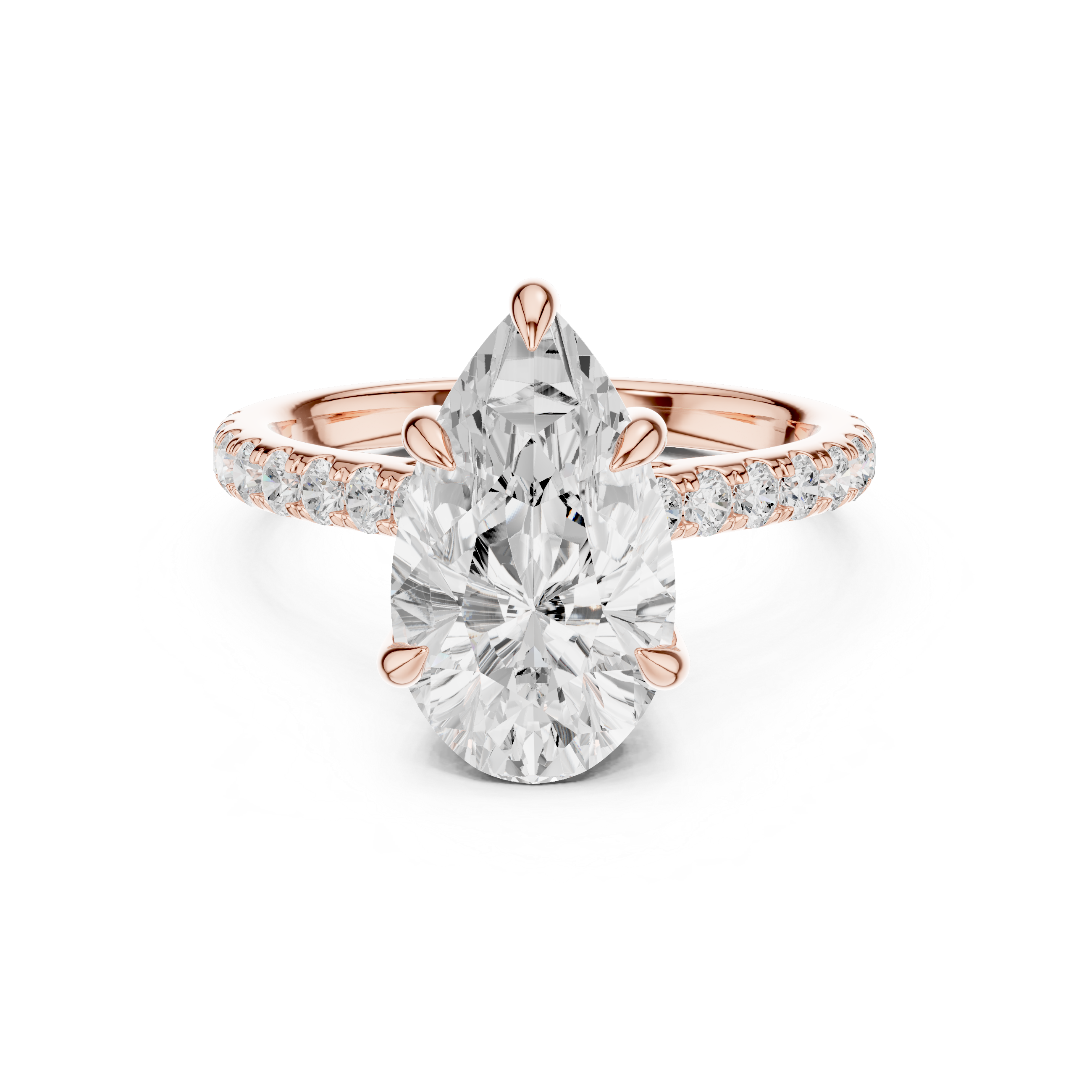 3.87 CT Pear Diamond Cathedral Engagement Ring with Pavé Diamond Band