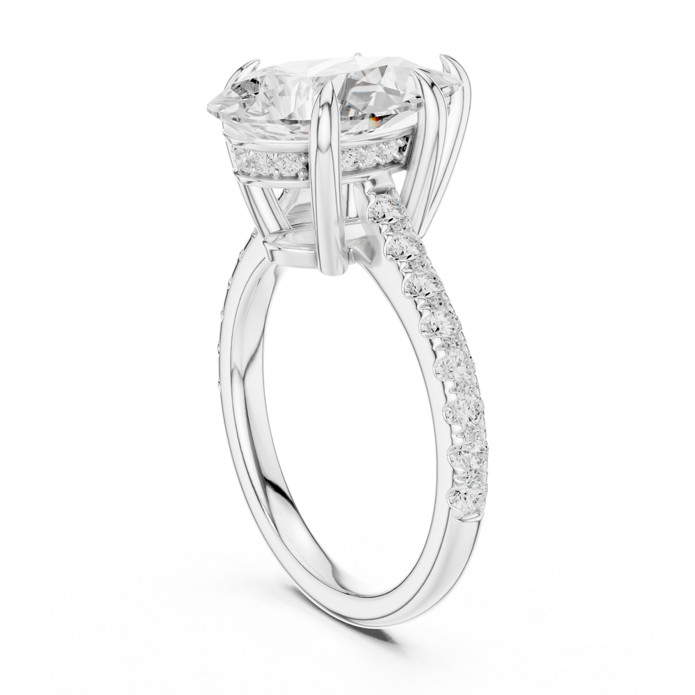 3.87 CT Pear Diamond Cathedral Engagement Ring with Pavé Diamond Band