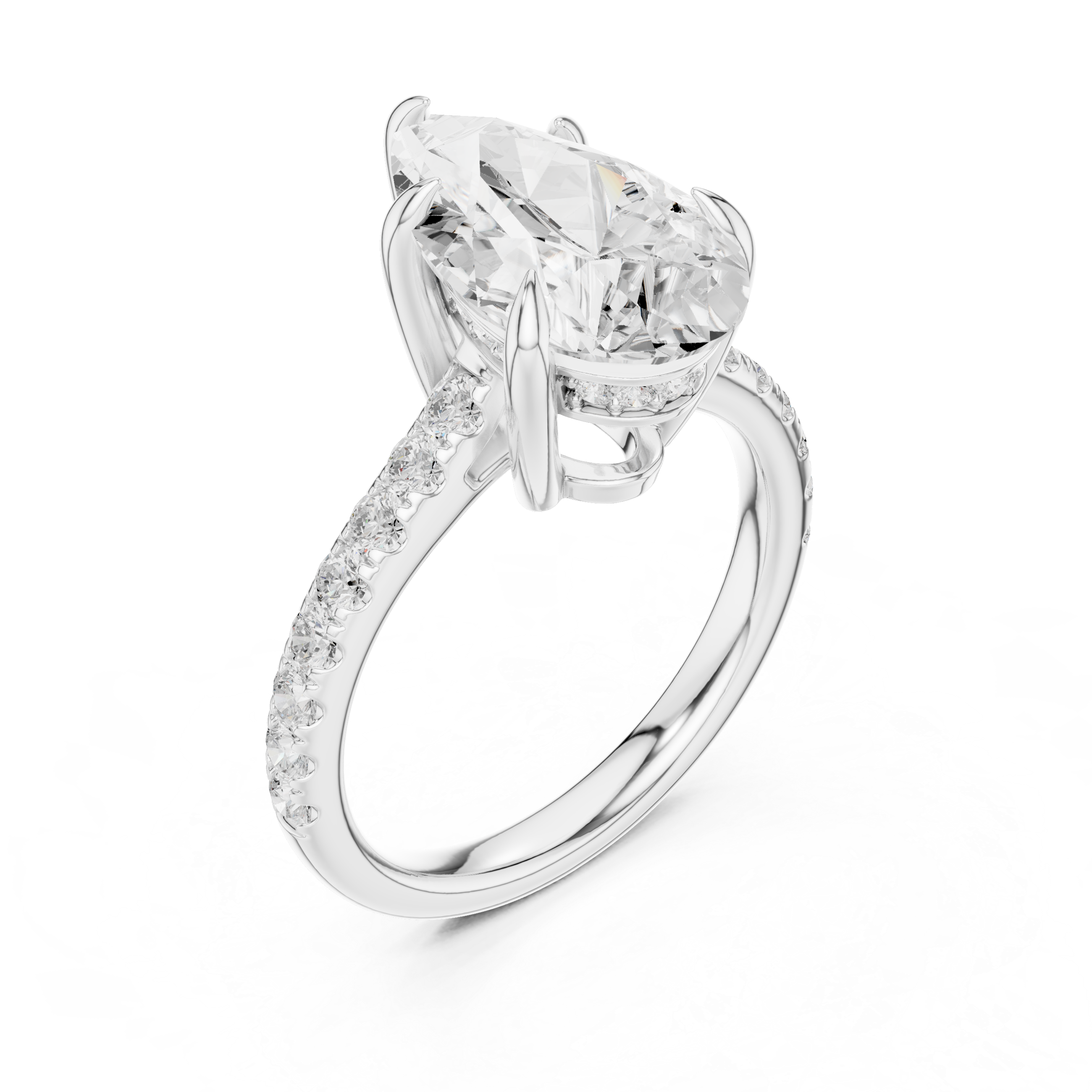 3.87 CT Pear Diamond Cathedral Engagement Ring with Pavé Diamond Band