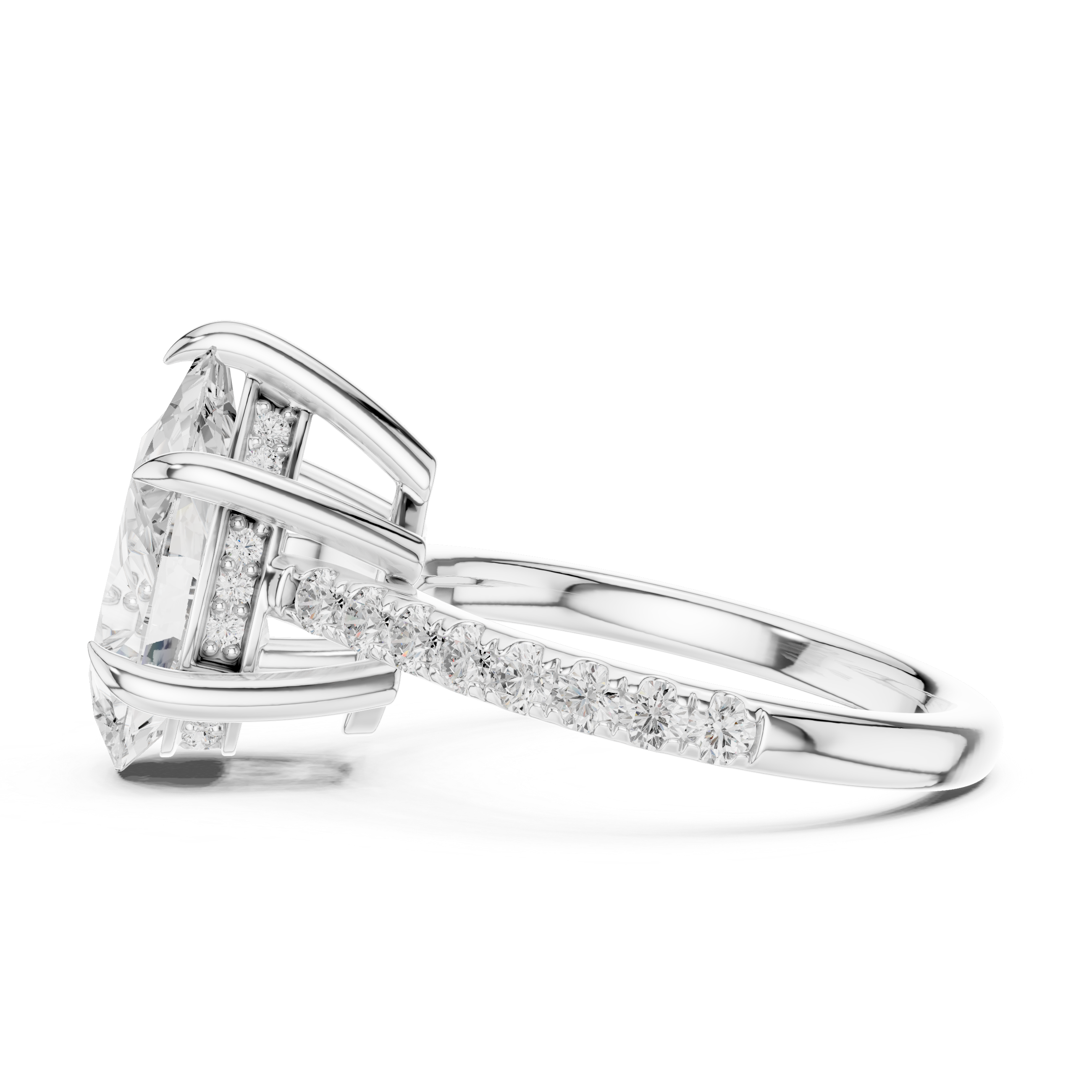 3.87 CT Pear Diamond Cathedral Engagement Ring with Pavé Diamond Band