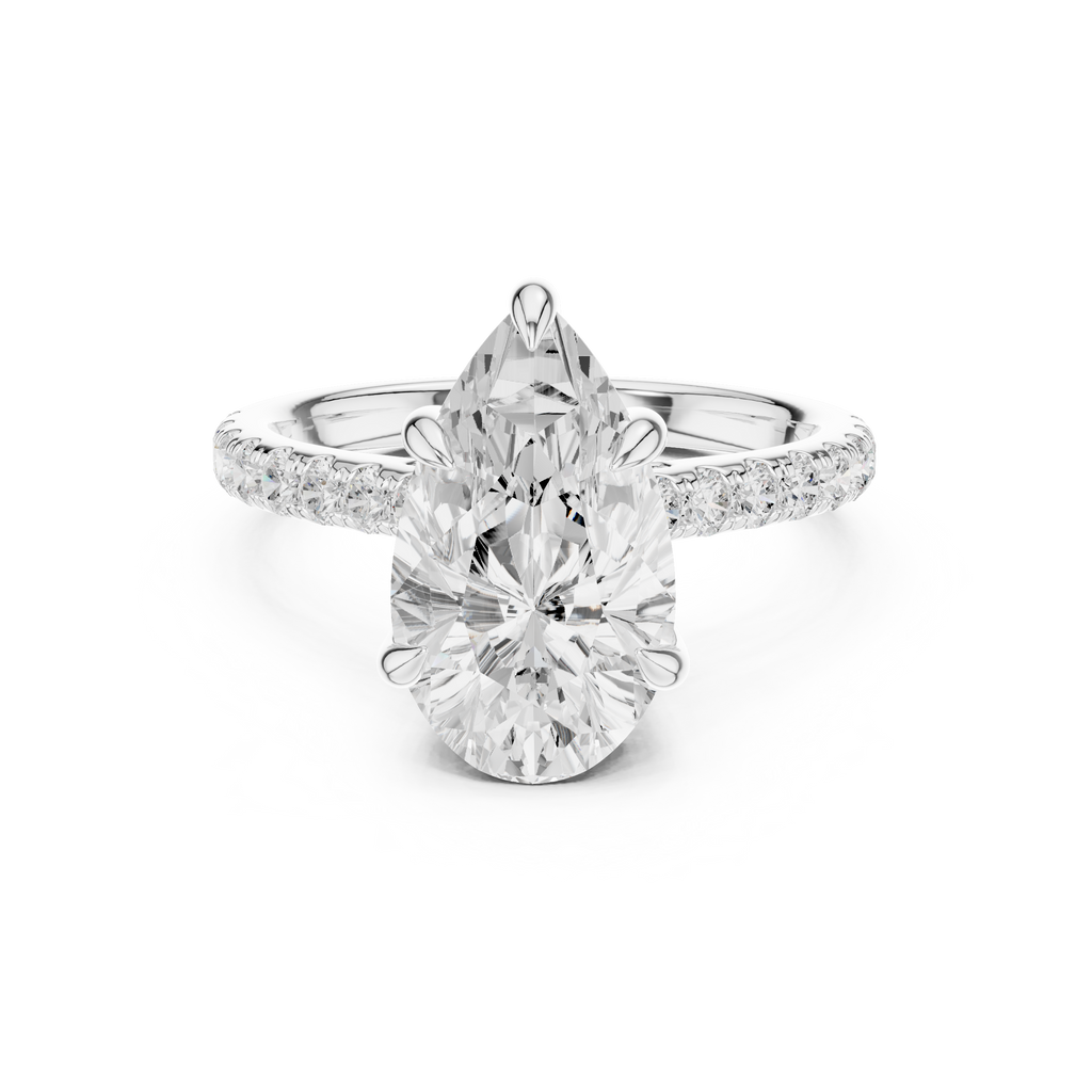 3.87 CT Pear Diamond Cathedral Engagement Ring with Pavé Diamond Band