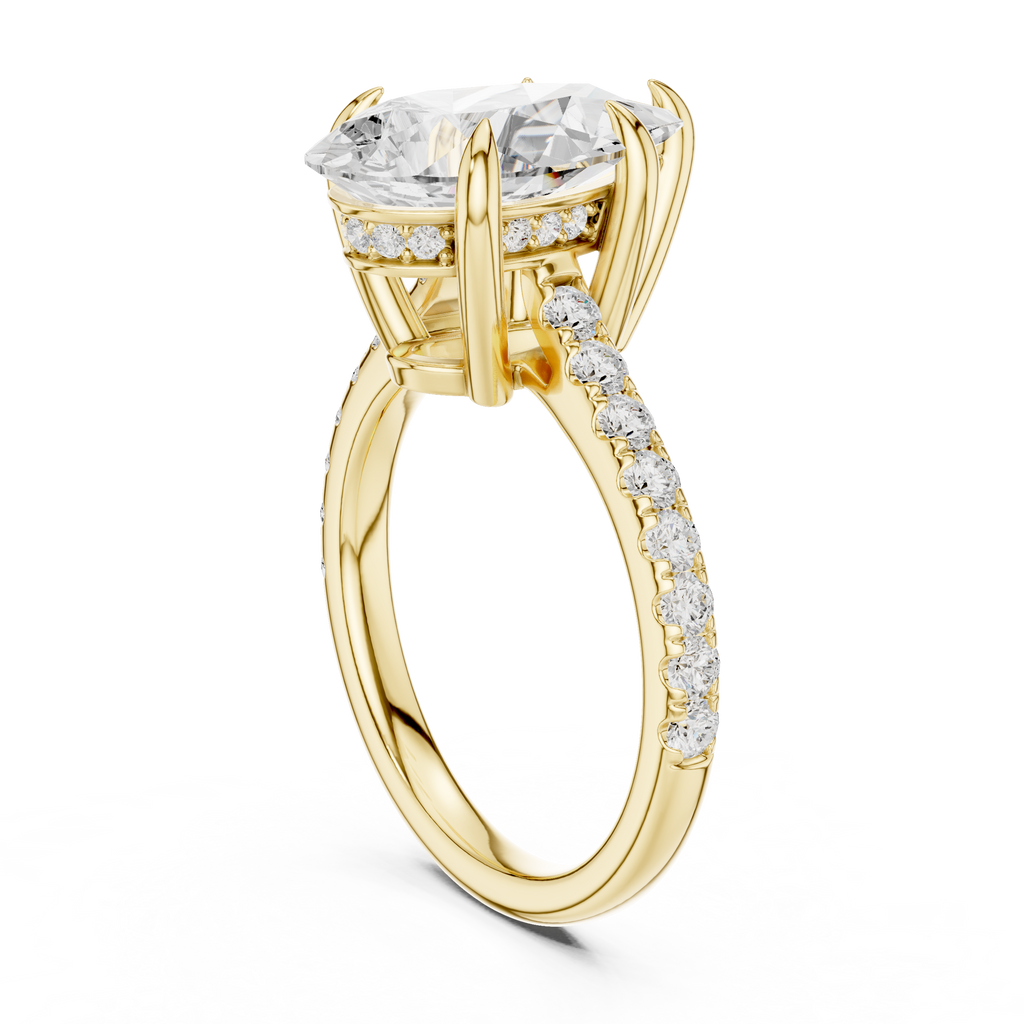 3.87 CT Pear Diamond Cathedral Engagement Ring with Pavé Diamond Band