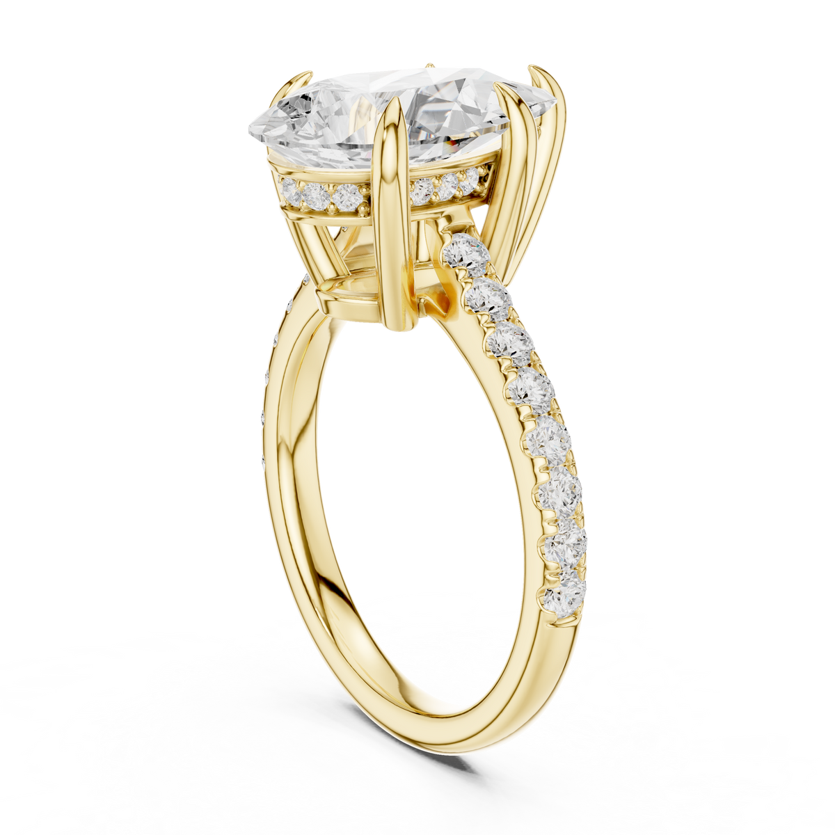 Pear Diamond Cathedral Engagement Ring with Pavé Diamond Band – view 10 of 12, lab grown diamond band | Jewelix Atelier